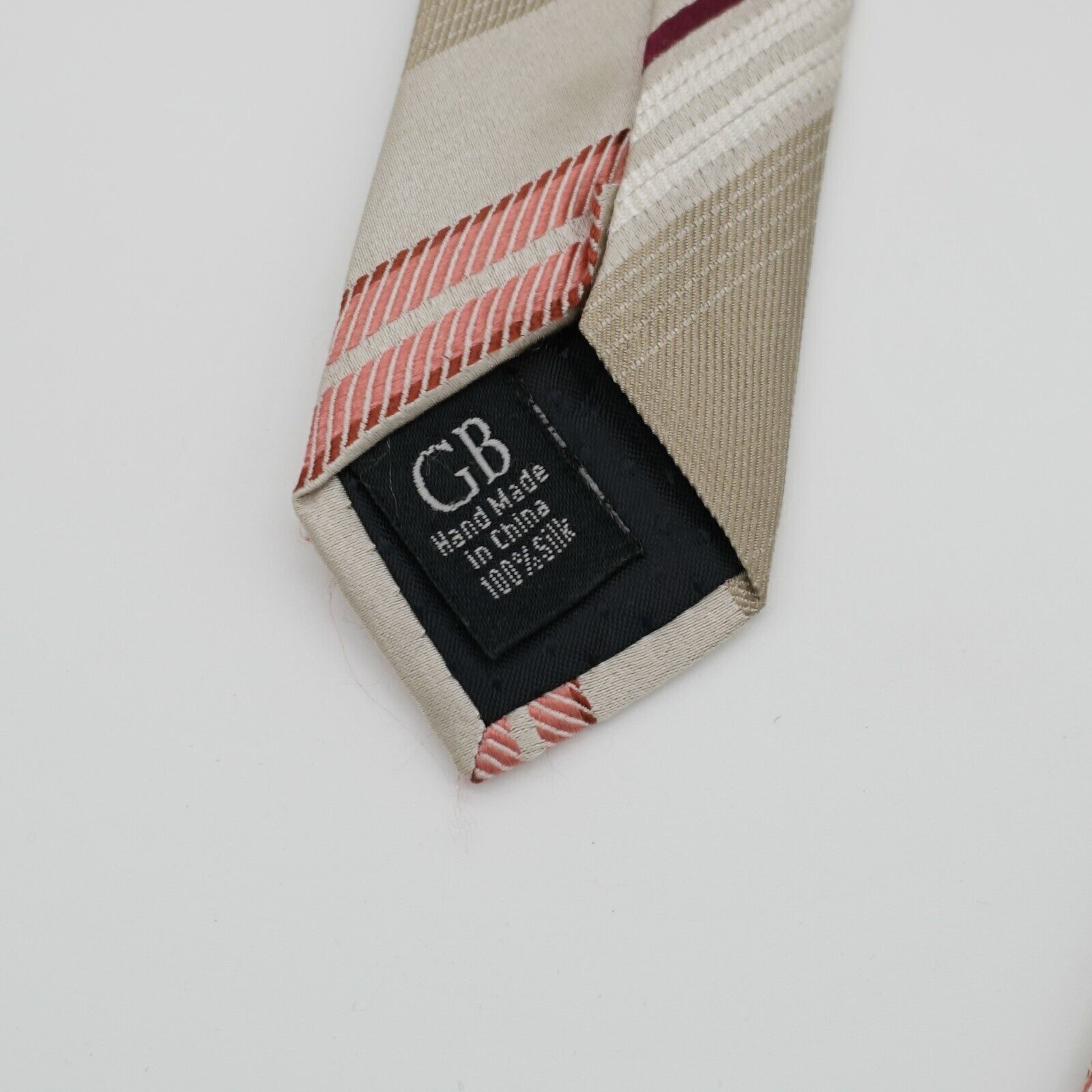 Designer Geoffrey Beene Tan Pink Woven Striped Long Silk Tie Size ONE SIZE - 4 Thumbnail