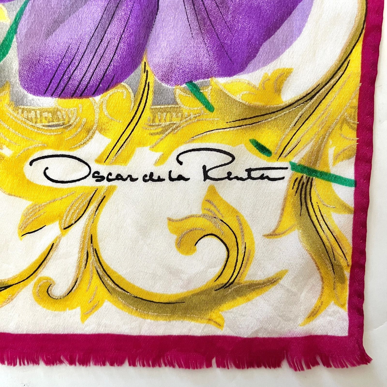 Oscar De La Renta × Vintage Oscar de la Renta Floral Gold Crepe de Chine Silk Scarf Size ONE SIZE - 3 Thumbnail
