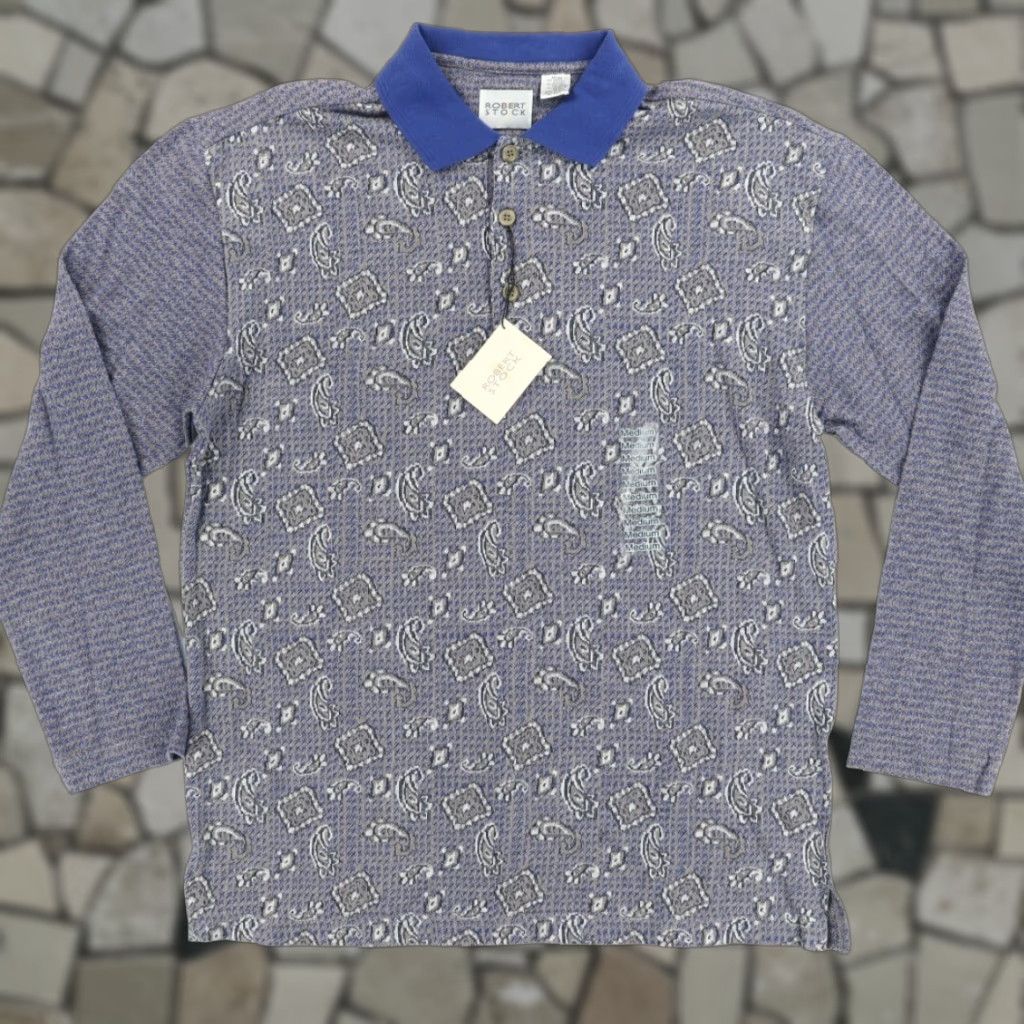 Vintage VTG Robert Stock Cotton Blend Paisley Long Sleeve Polo Shirt Gray Men's M Size US M / EU 48-50 / 2 - 1 Thumbnail