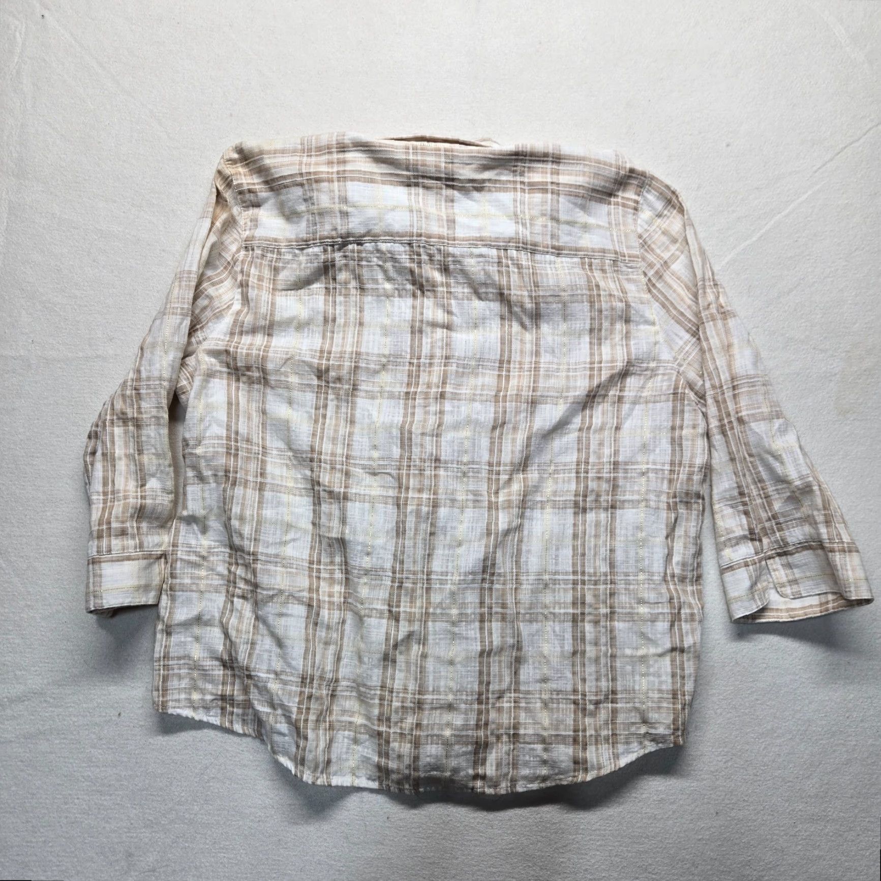 Vintage Alfred Dunner Button Up Shirt Women's 20W Tan Brown Checkard Check 3/4 Sleeve Size 3XL / US 20-22 - 7 Thumbnail