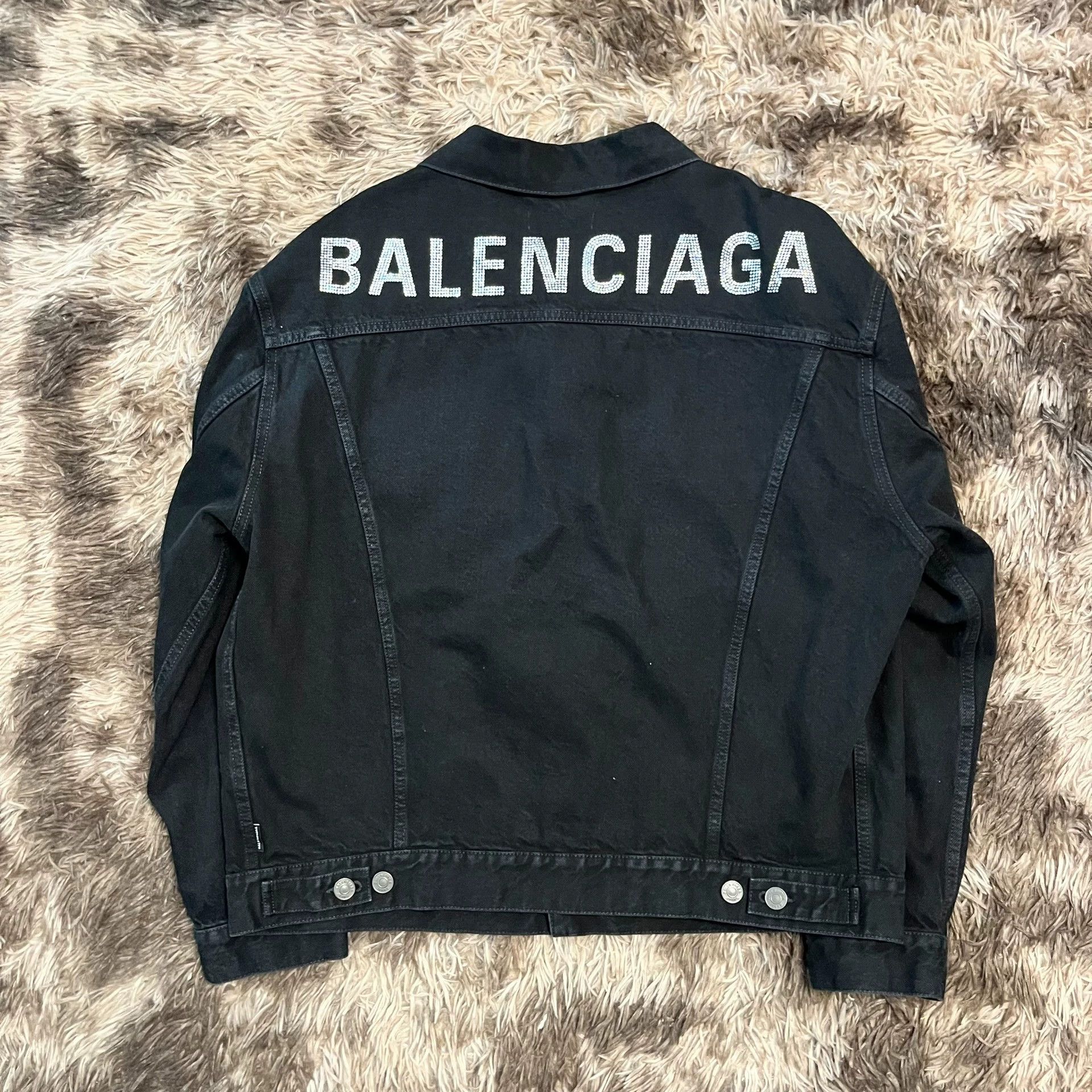 Balenciaga Balenciaga rhinestone logo washed and worn denim jacket Size US S / EU 44-46 / 1 - 1 Thumbnail