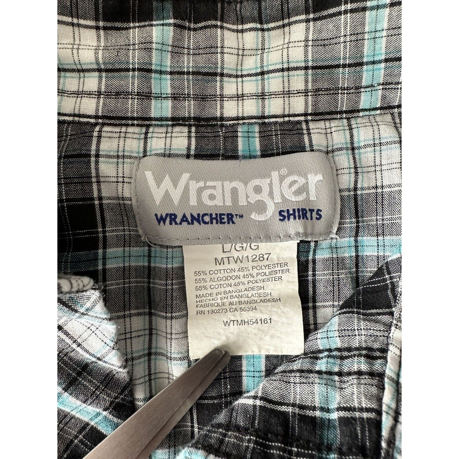 Wrangler WRANGLER Wrancher Shirt LR White/Black/Teal Plaid Pearl Snap Size US L / EU 52-54 / 3 - 7 Thumbnail
