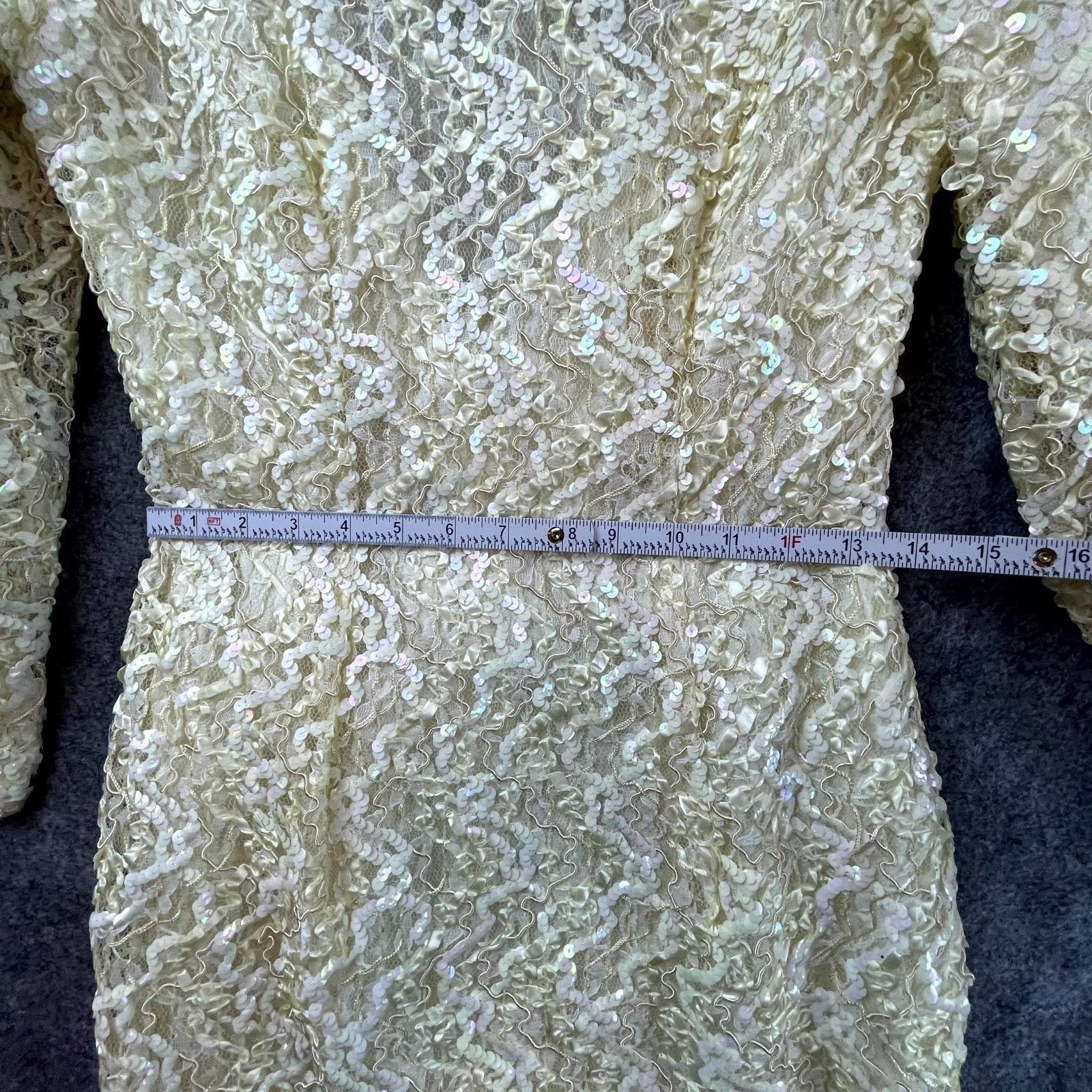 H&M VTG H&W Collections Dress 8 Ivory Sequin Lace Wedding Glam Size M / US 6-8 / IT 42-44 - 5 Thumbnail