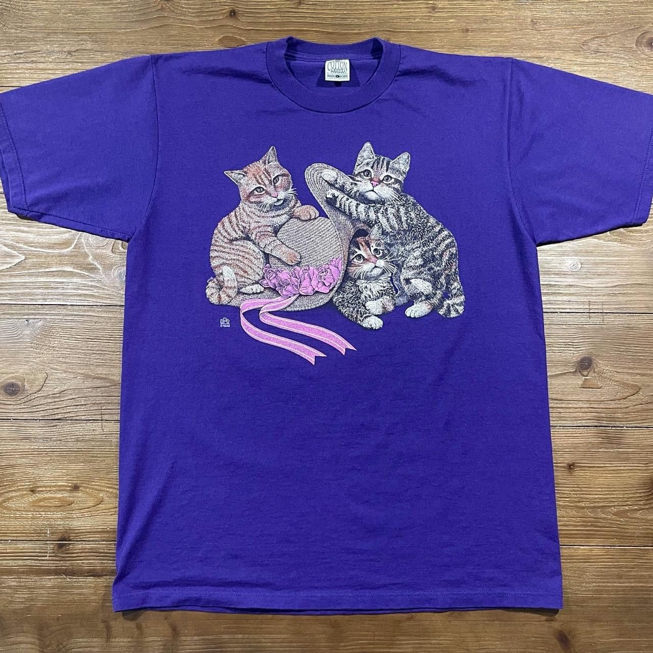 Vintage Vintage 1992 Purple Cat and Sun Hat T-Shirt Size US L / EU 52-54 / 3 - 1 Thumbnail