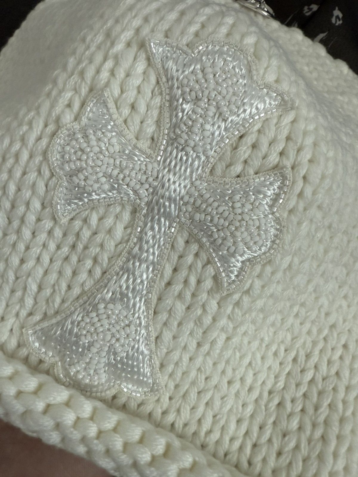 Chrome Hearts CRYSTAL CROSS CASHMERE CREAM BEANIE Size ONE SIZE - 2 Thumbnail