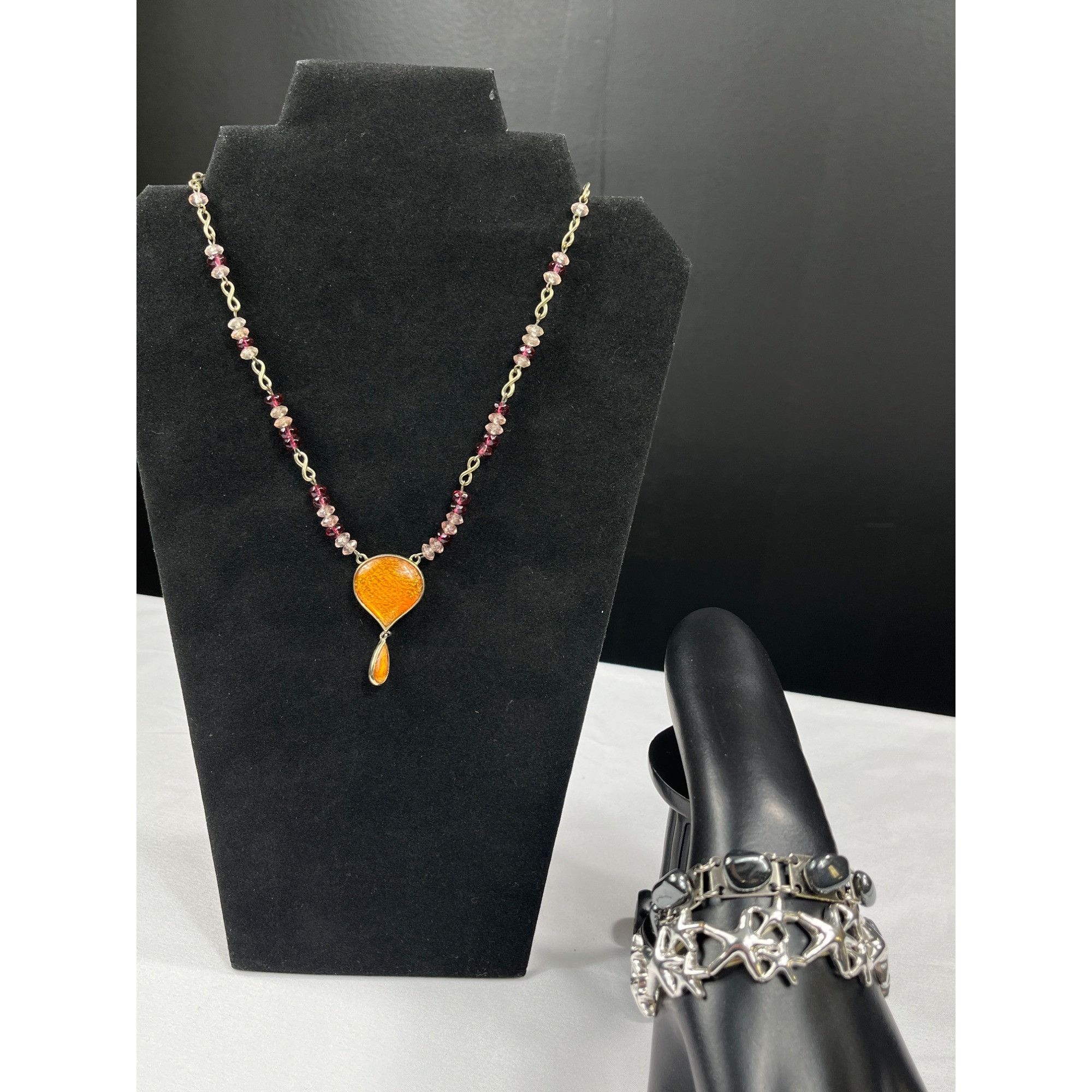 Vintage Vintage SKU 7862 Amber Pendant Necklace and Silver Bracelet Size ONE SIZE - 2 Thumbnail