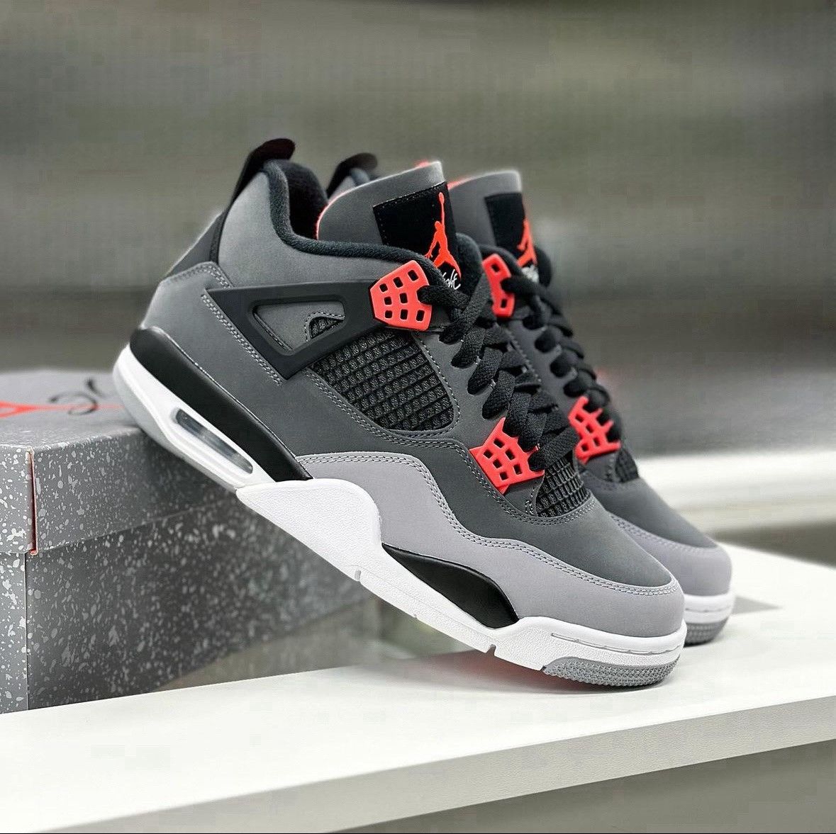 Pre-owned Jordan Nike Jordan Brand Retro 4 “grey Suede” Shoes In Infrared Black
