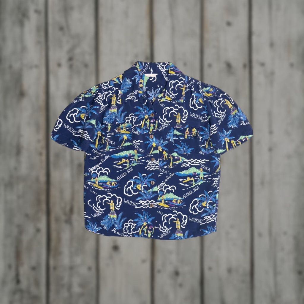 Vintage VINTAGE Rare Hawaiian 2 Pocket Shirt Loop Collar Made In Honolulu 40s/50s XS Blue Summer/Beach Hawaiian Mens? Size US XS / EU 42 / 0 - 1 Thumbnail