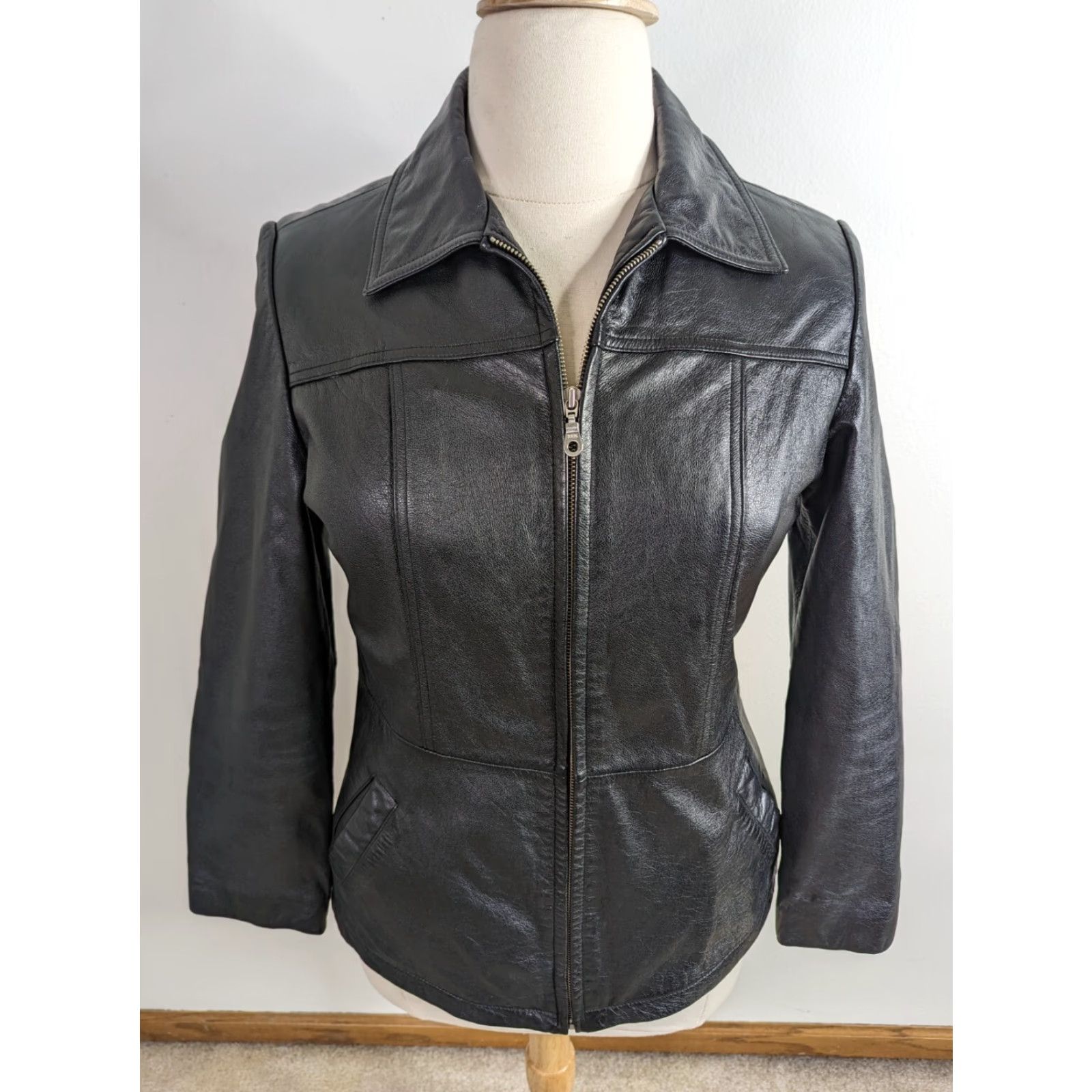 Wilson VINTAGE Wilson's Black Leather Jacket Coat Women Large Moto Bomber Y2K 00s Size L / US 10 / IT 46 - 2 Thumbnail