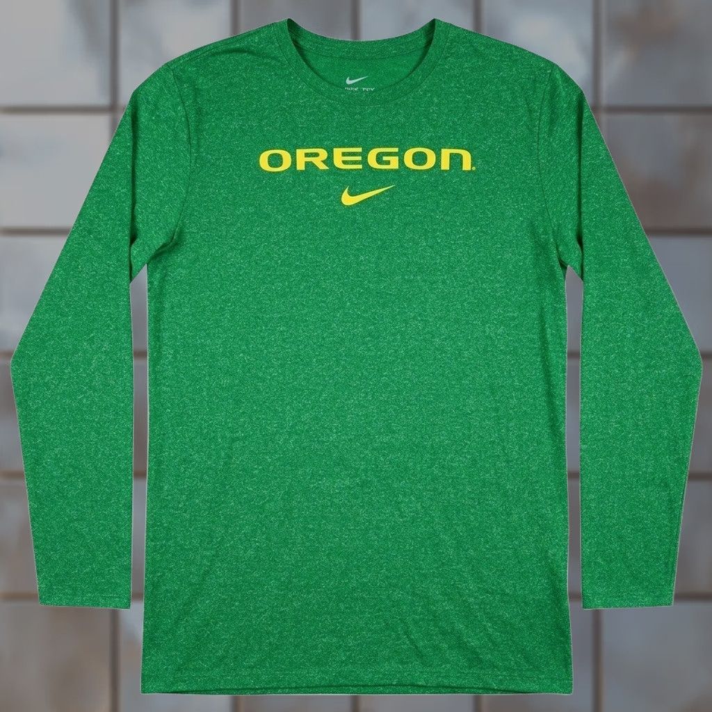 Nike T-Shirt Mens 1XL Green Heather Long Sleeve Graphic Oregon Ducks Athletic Cut, Men's