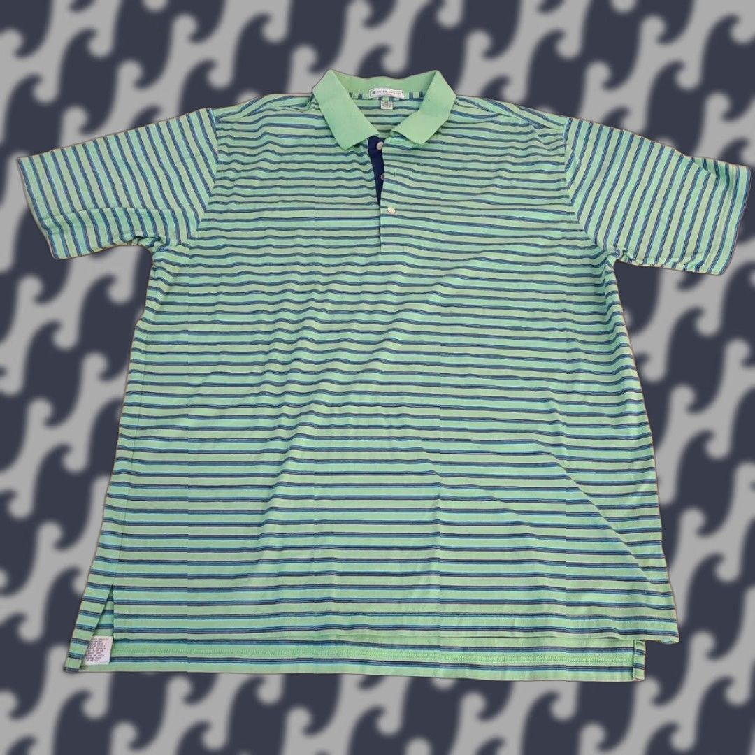 Peter Millar Peter Millar Polo Shirt Extra Large Green/Blue Striped Size US XL / EU 56 / 4 - 1 Thumbnail