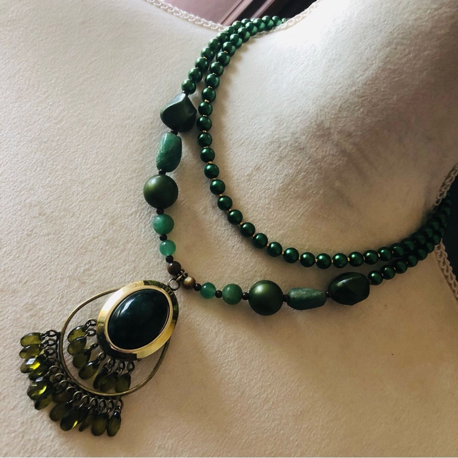 Handmade Handcrafted repurpose double strand aventurine necklace Size ONE SIZE - 1 Thumbnail
