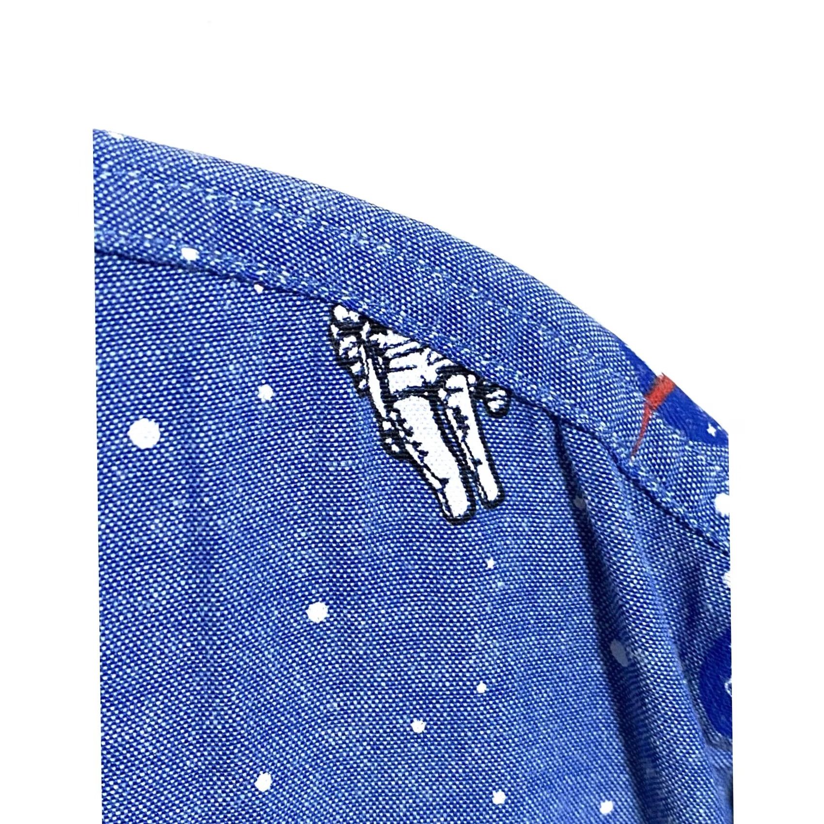 Mad Engine NASA Space Astronaut Mad Engine Oxford Blue Button Up Short Sleeve Shirt Mens M All Over Print Size US M / EU 48-50 / 2 - 5 Thumbnail
