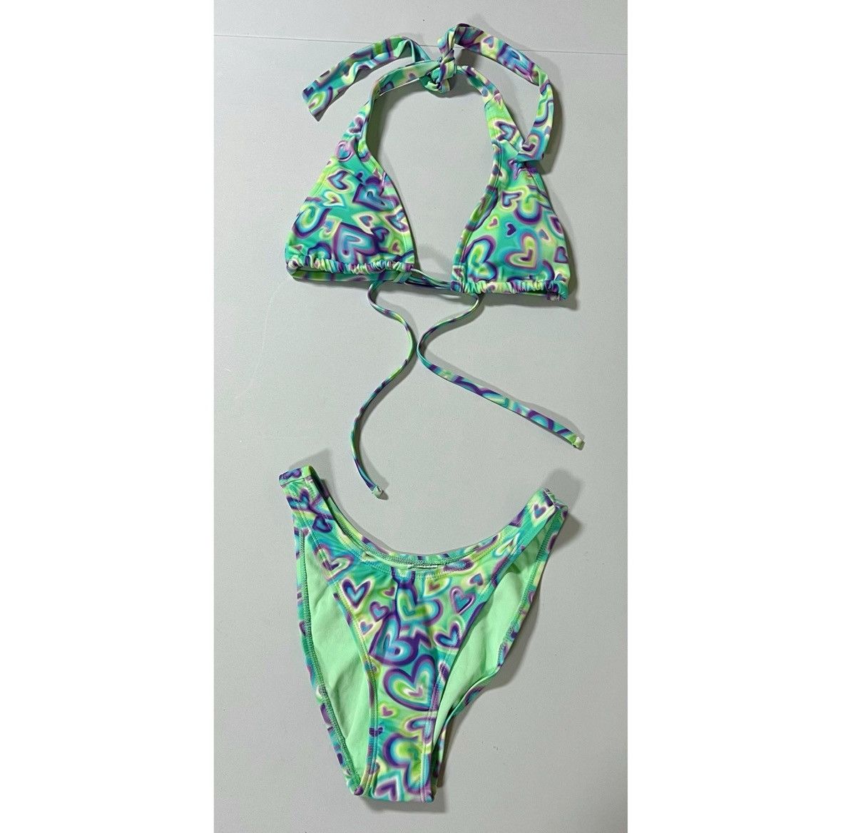 Japanese Brand × Vintage Graffiti Airbrush Hearts Bikini Top and Bottoms Set XXS 💜✨ Size ONE SIZE - 3 Thumbnail