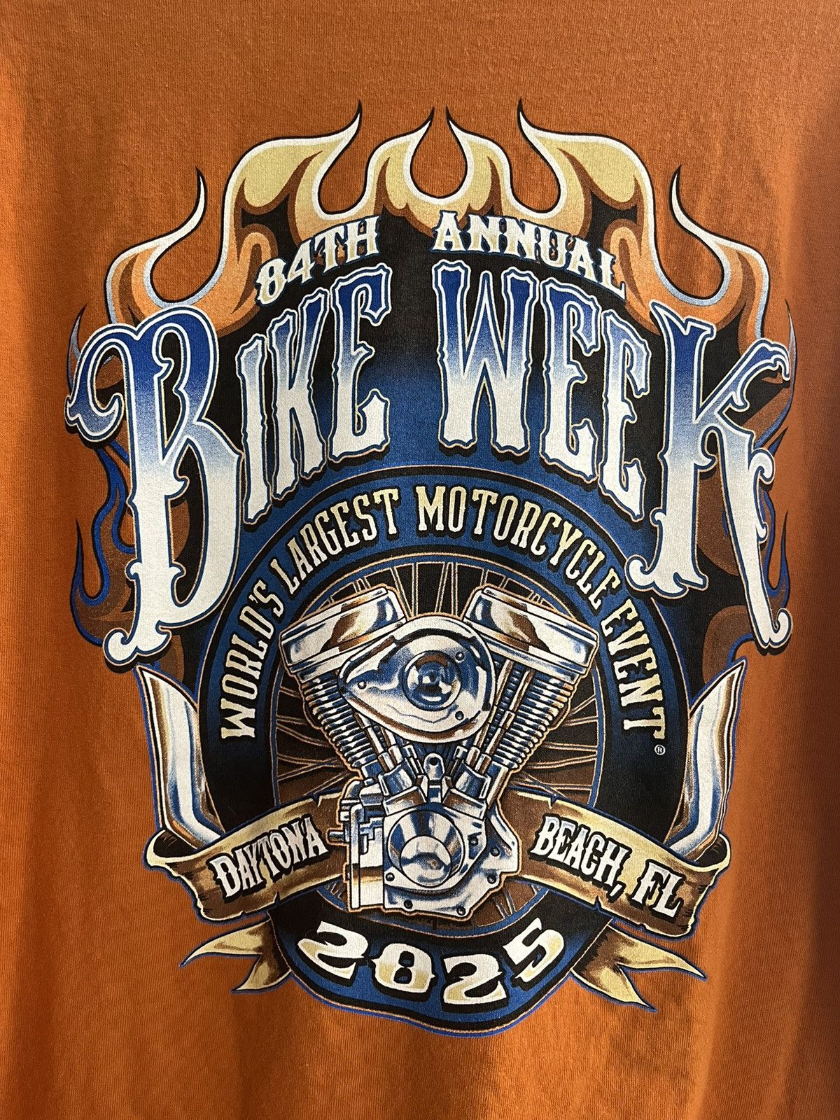 Harley Davidson Daytona Beach FL Bike Week 2025 Flame Graphic Orange Tshirt Size US XL / EU 56 / 4 - 4 Thumbnail