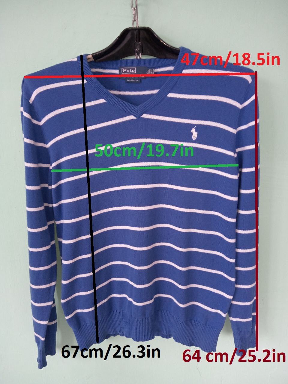 Polo Ralph Lauren Vintage Polo Ralph Lauren Sweater V Neck Blue Striped Size US M / EU 48-50 / 2 - 2 Thumbnail