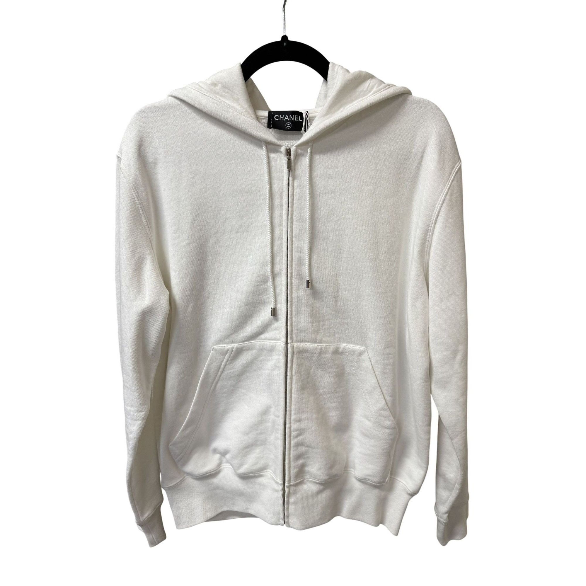 Chanel Chanel White Zip-Up Hoodie With Black Graphic Back Design