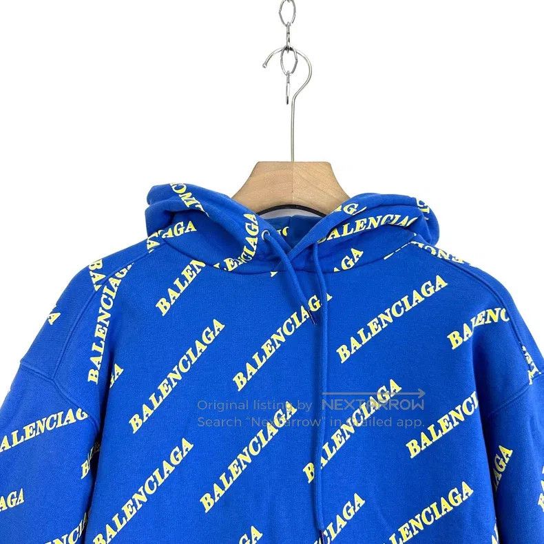 Balenciaga Balenciaga Blue Full Print Barrage Logo Hooded Sweatshirt Size US XS / EU 42 / 0 - 3 Thumbnail