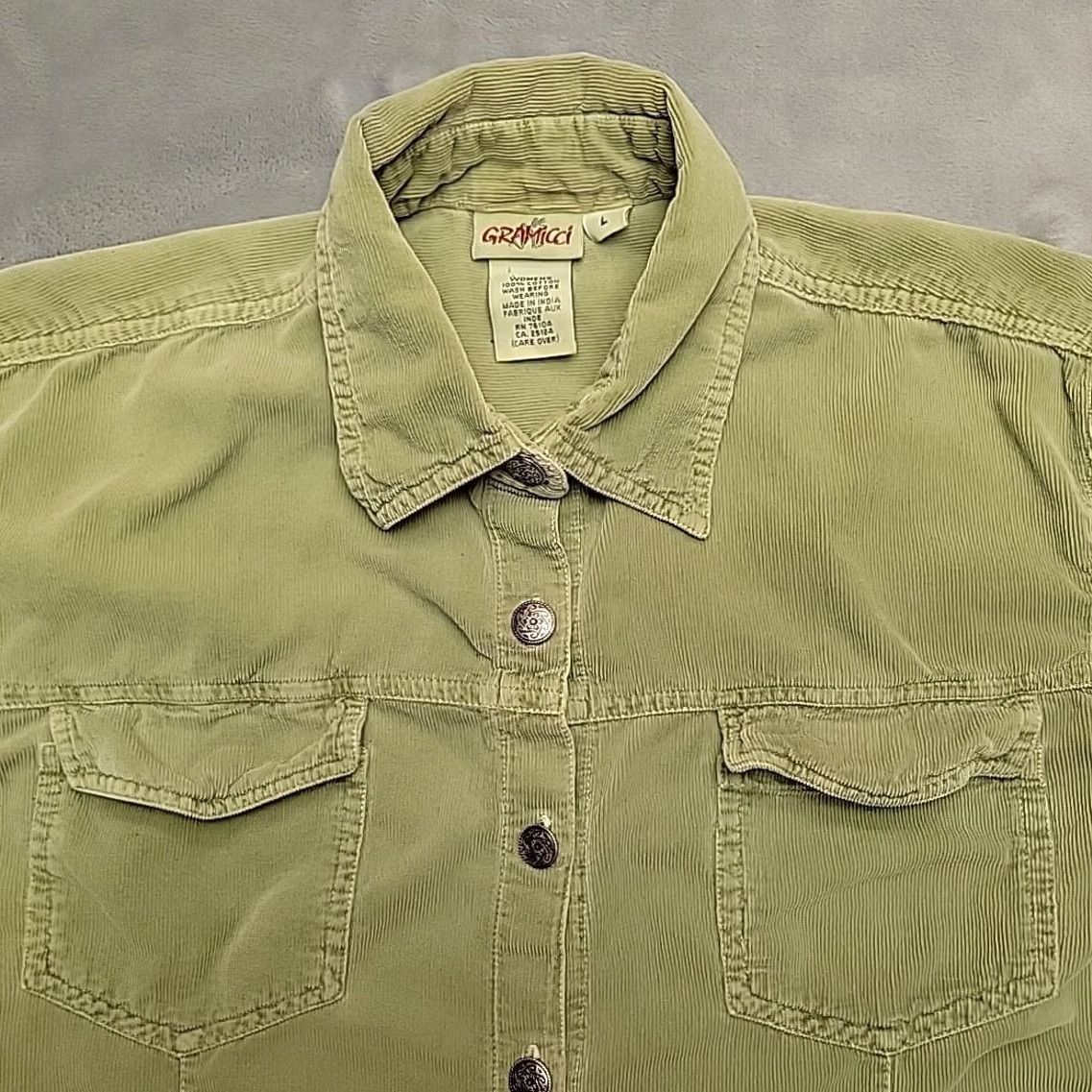 Gramicci VINTAGE Gramicci Shirt Womens L Green Corduroy Long Sleeve Cotton Outdoors Retro Classic Womens Size L / US 10 / IT 46 - 3 Thumbnail