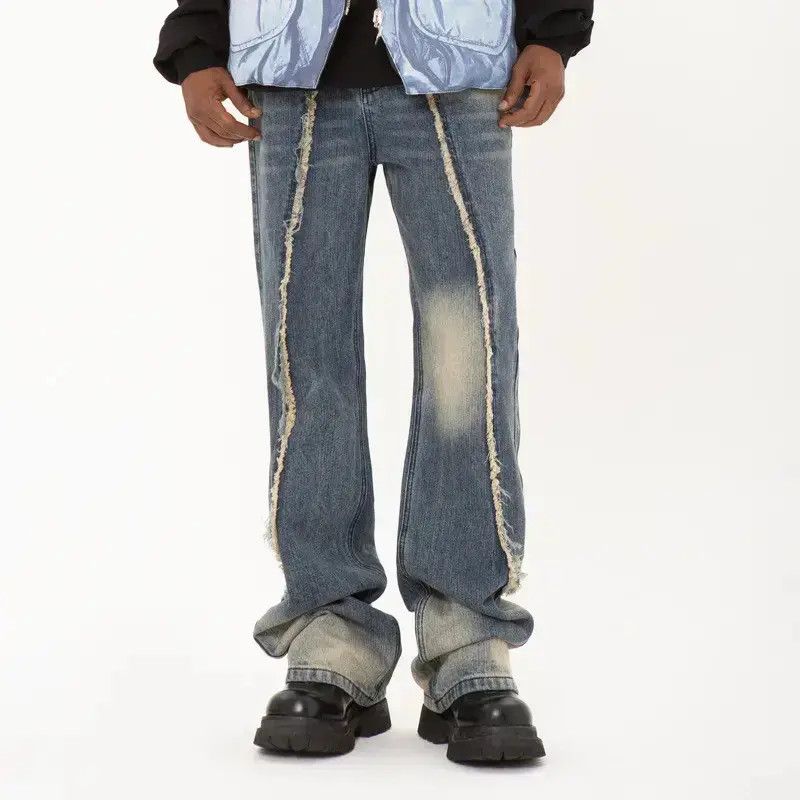 Japanese Brand Retro loose straight leg fringed jeans Size US 32 / EU 48 - 1 Thumbnail