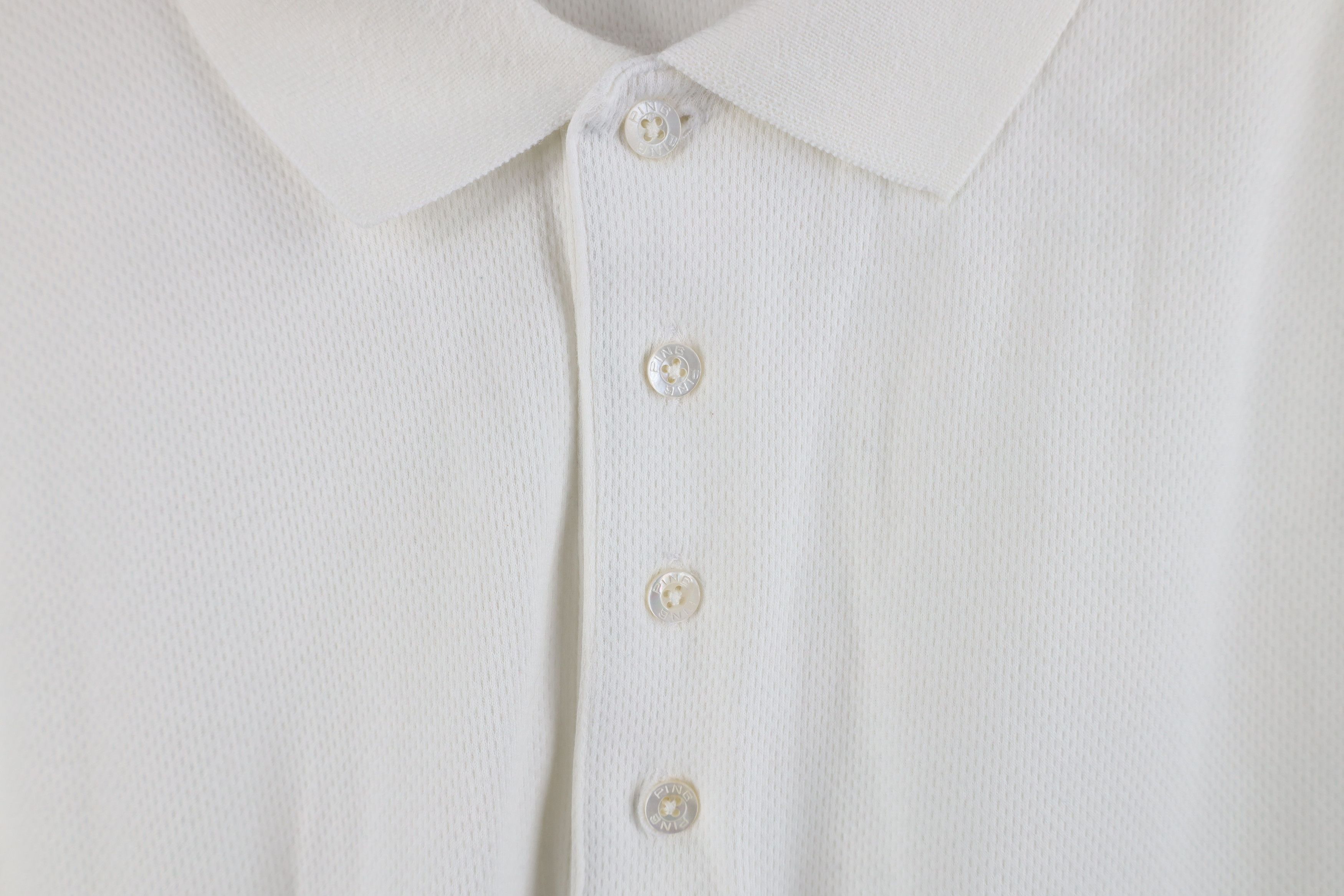 PING × Vintage Vintage 90s Ping Golf Thermal Knit Collared Polo Shirt White Size US L / EU 52-54 / 3 - 7 Thumbnail