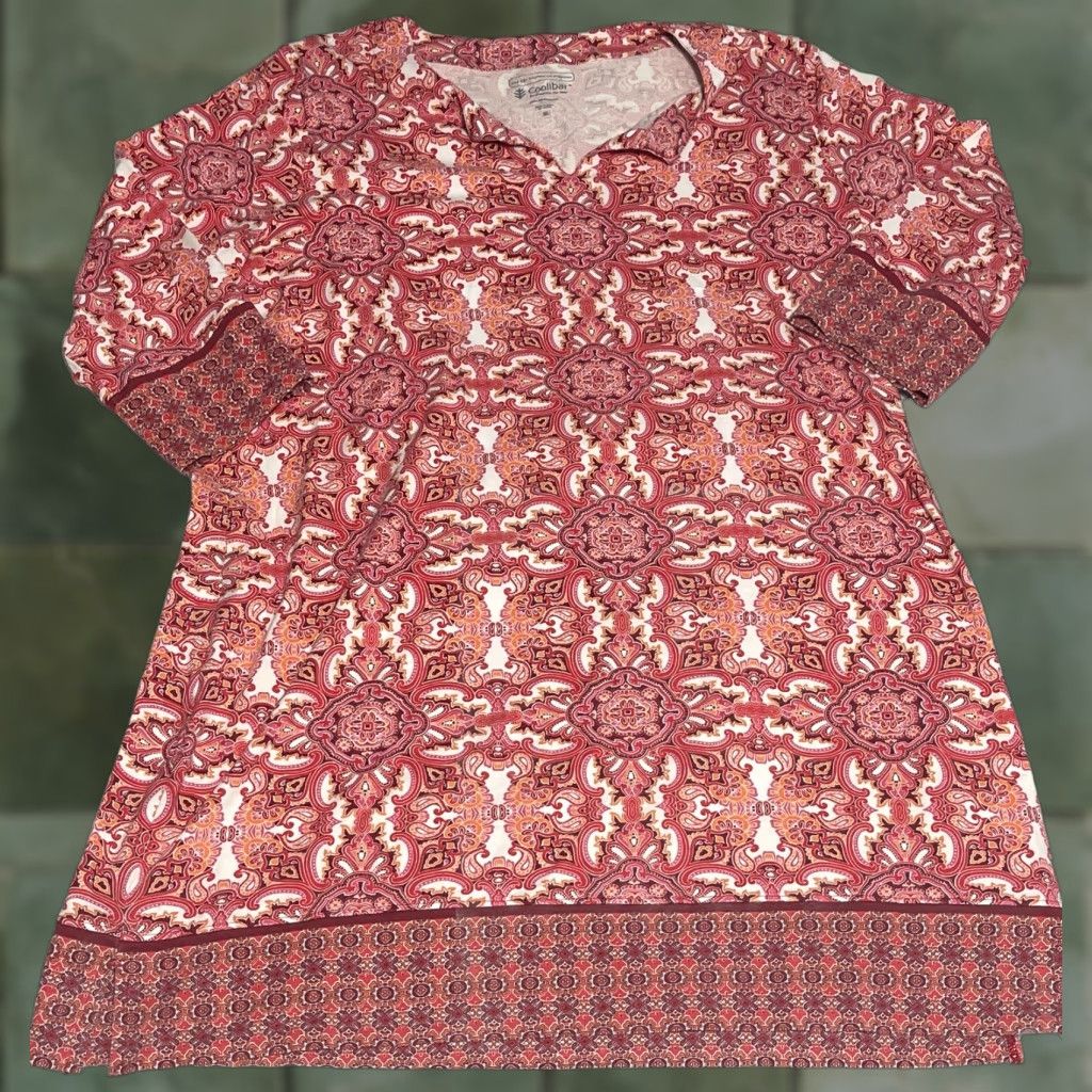 Vintage Coolibar Red Geometric Kaleidoscope Split Neck 3/4 Sleeve Tunic Dress Sz XL Size XL / US 12-14 / IT 48-50 - 1 Thumbnail