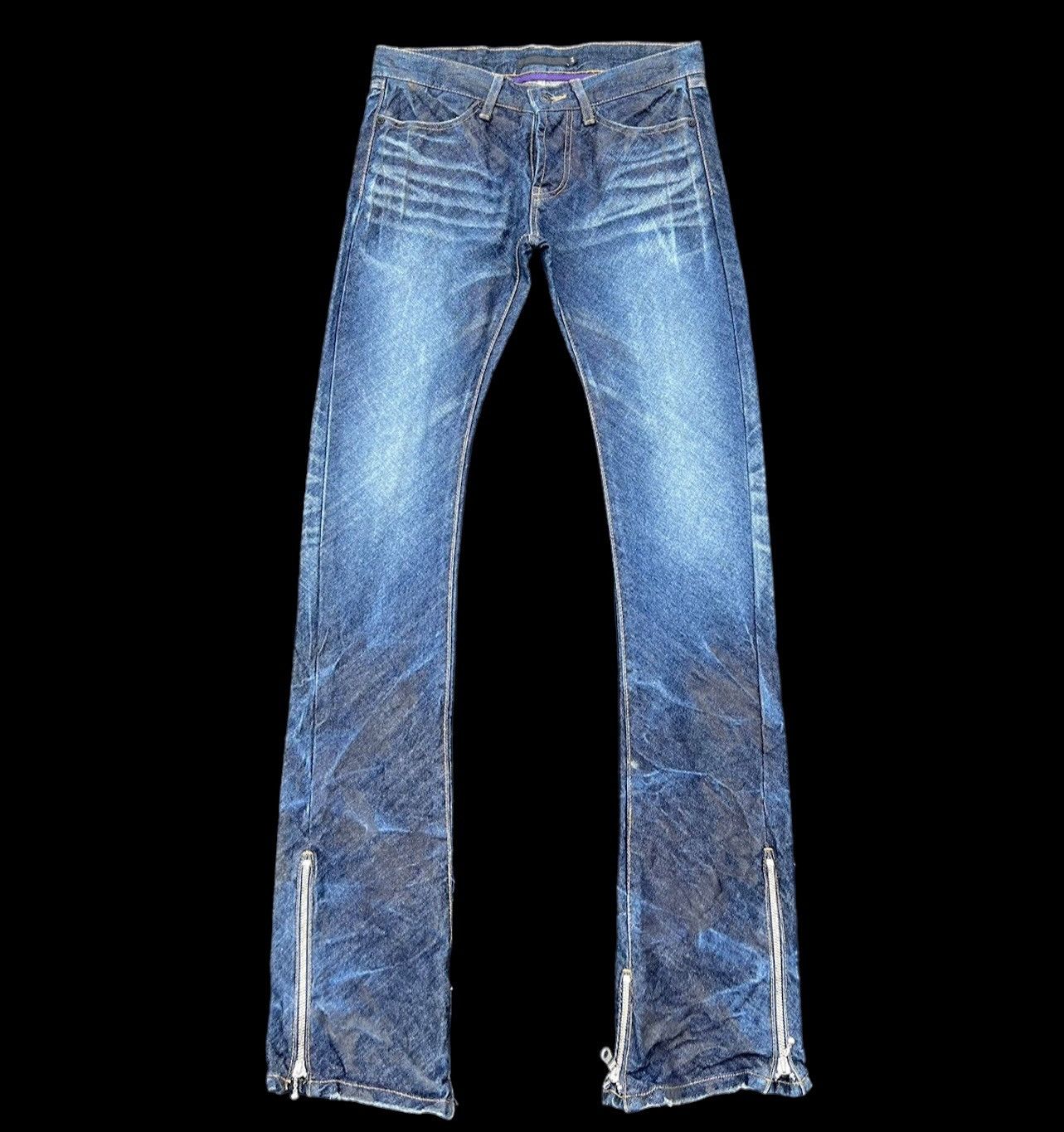 image of Vanquish x Vintage Fuga Japan Wax Blue Denim Curve Leg Flare Jeans, Men's (Size 29)