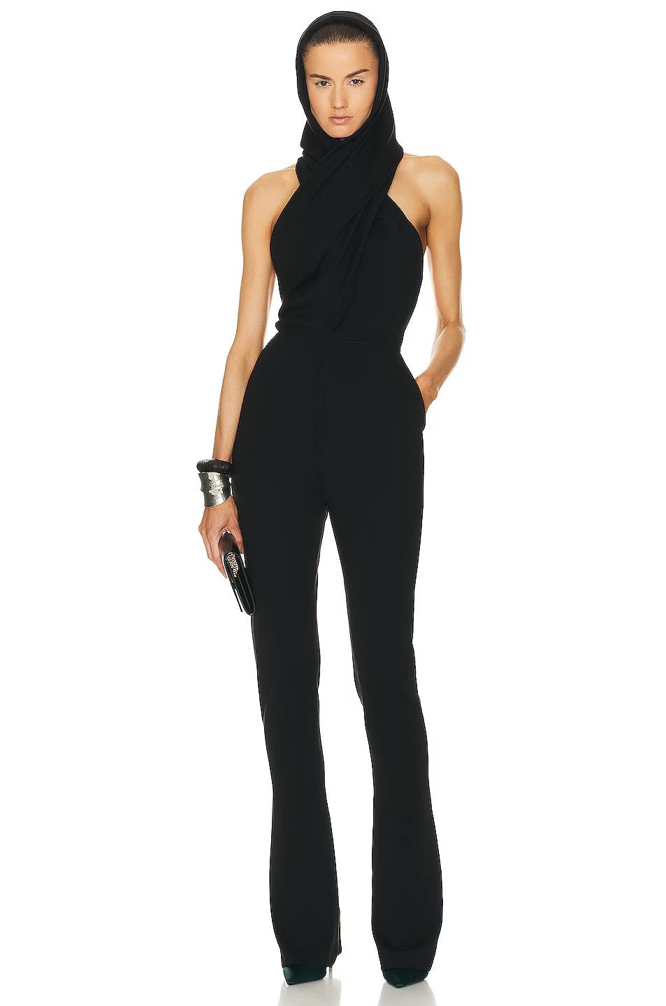 Saint Laurent Paris o1s1wg111024 Combinaison Dos Nu Capuche Hooded Jumpsuit Noir Size 26" / US 2 / IT 38 - 4 Thumbnail