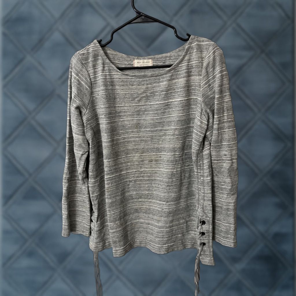 Vintage Max Studio Weekend Blouse Shirt Women L Gray Knit Boat Neck Long Sleeve Pullover Solid Modern Size L / US 10 / IT 46 - 1 Thumbnail