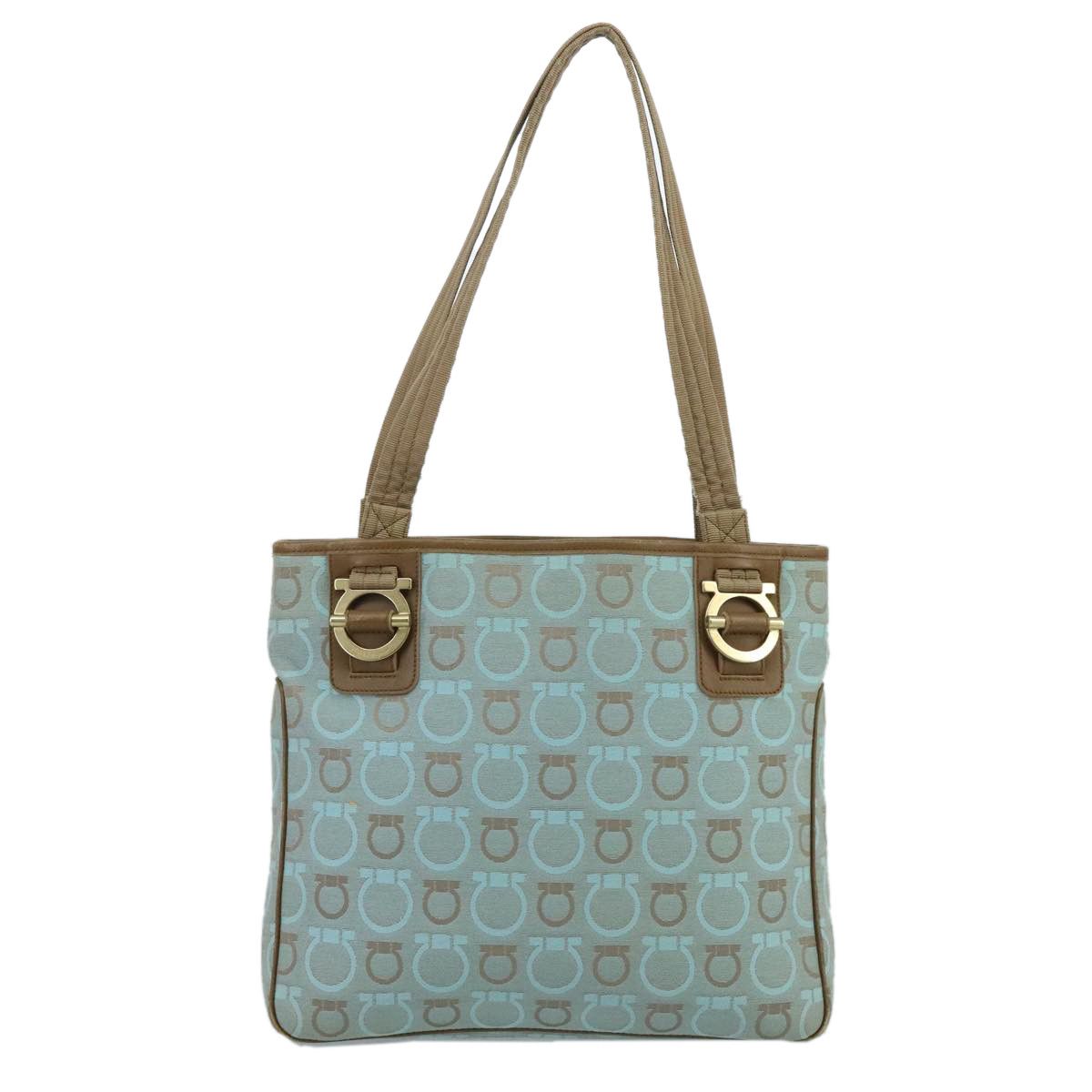 Gancini Blue Canvas Shoulder Bag (Pre-Owned)