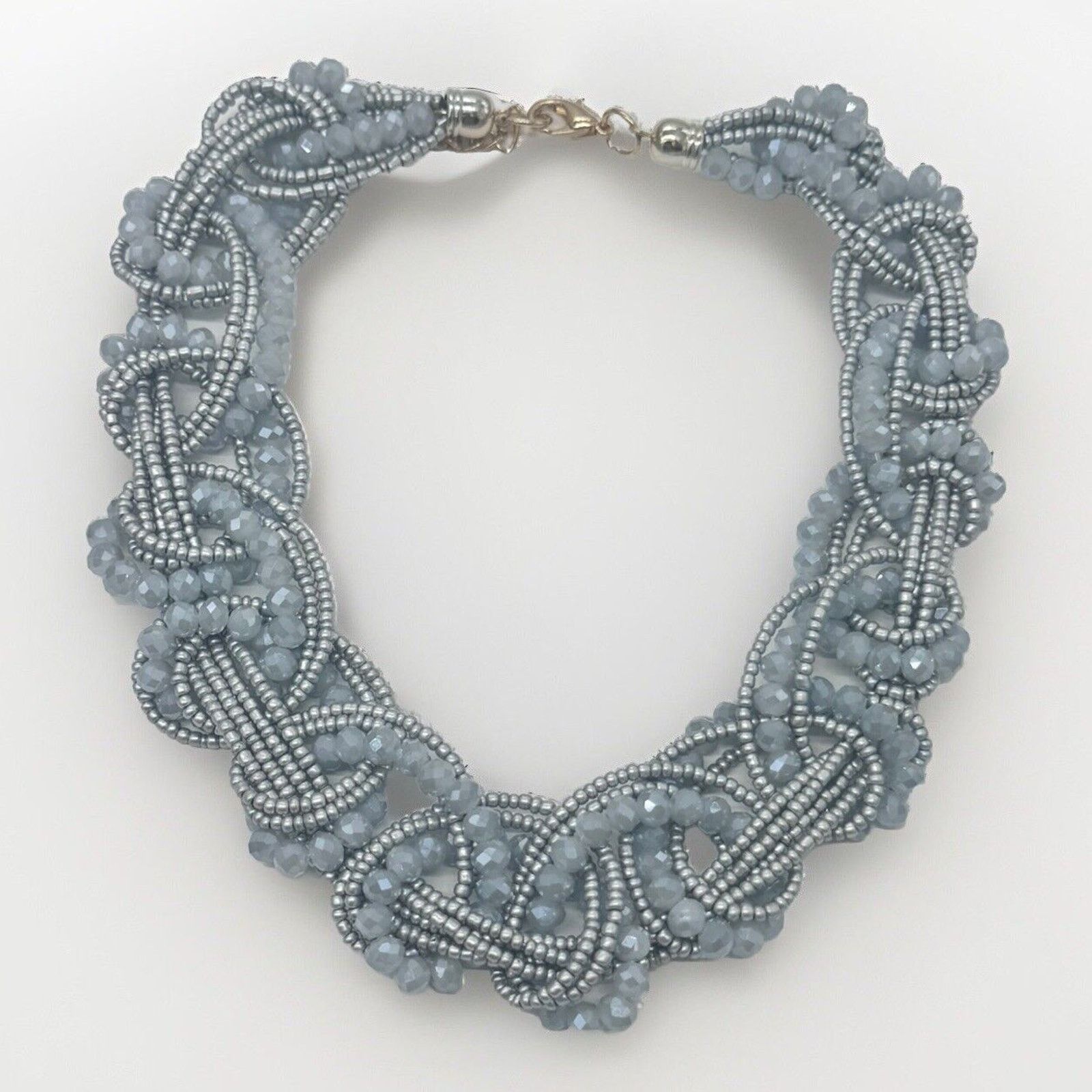 Other VINTAGE GLASS BEADED WOLVEN GRAY NECKLACE Size ONE SIZE - 1 Thumbnail