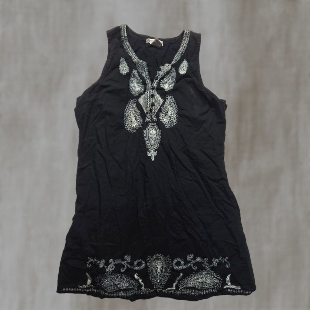 Vintage VINTAGE Cute Options Shirt Dress Adult XL Black Sleeveless Embroidered Cotton Knee Length Womens Size XL / US 12-14 / IT 48-50 - 1 Thumbnail