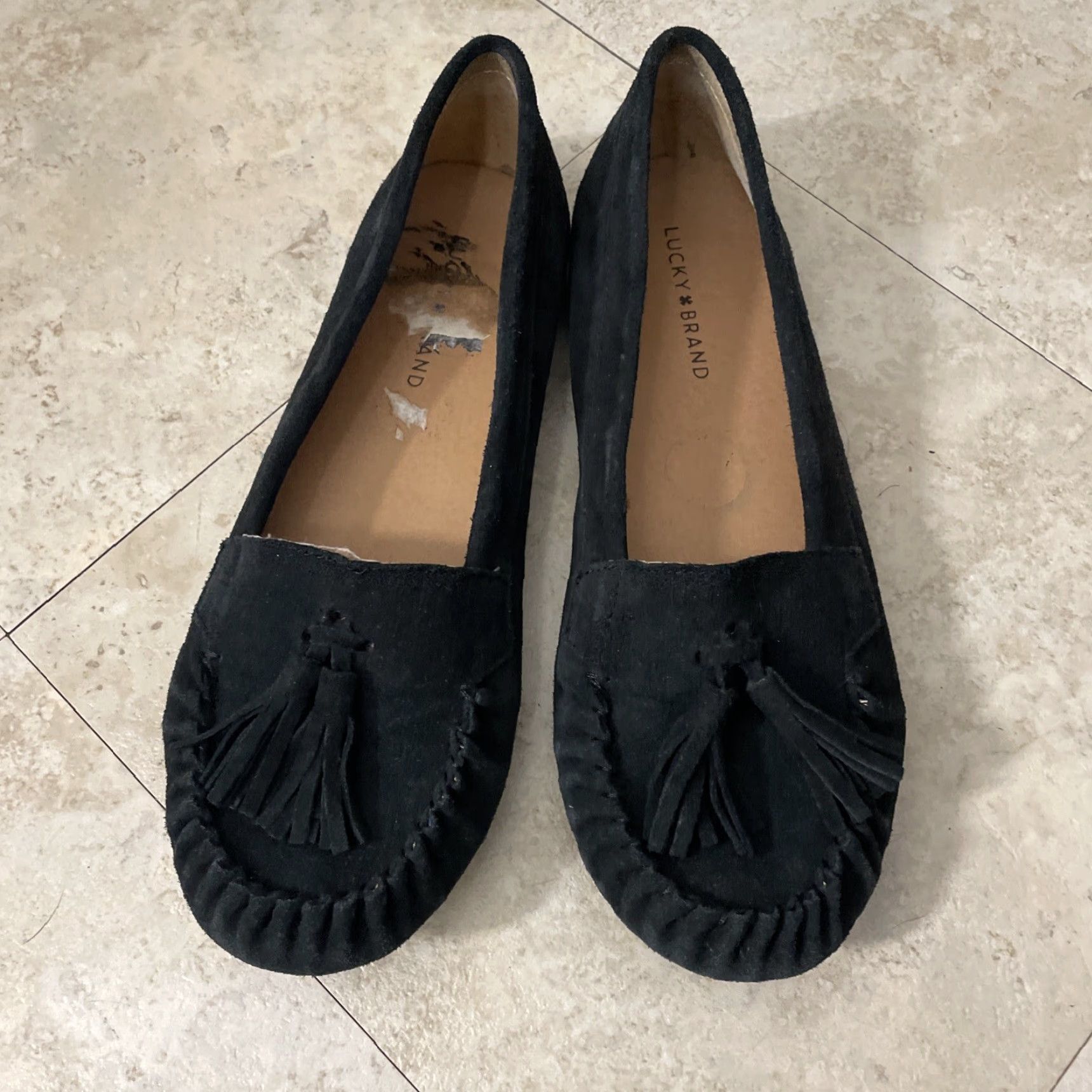 Lucky Brand Lucky Brand Black Suede Leather Slip On Cushioned Moccasins Tassel 10 Women Slippers Loafers Moccasin Leather Suede Cushioned Tassel Black 10 Women Size US 10 / IT 40 - 2 Thumbnail