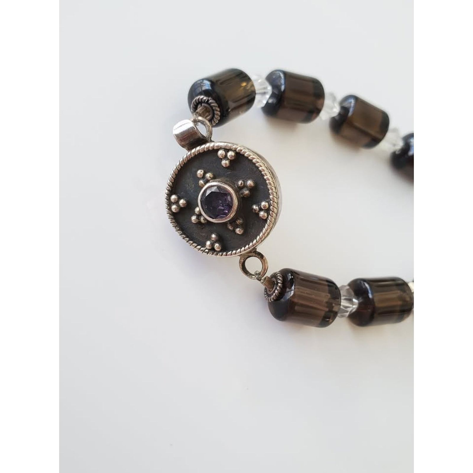 Other Smokey Glass Beaded Necklace Sterling Amethyst Box Clasp Size ONE SIZE - 1 Thumbnail