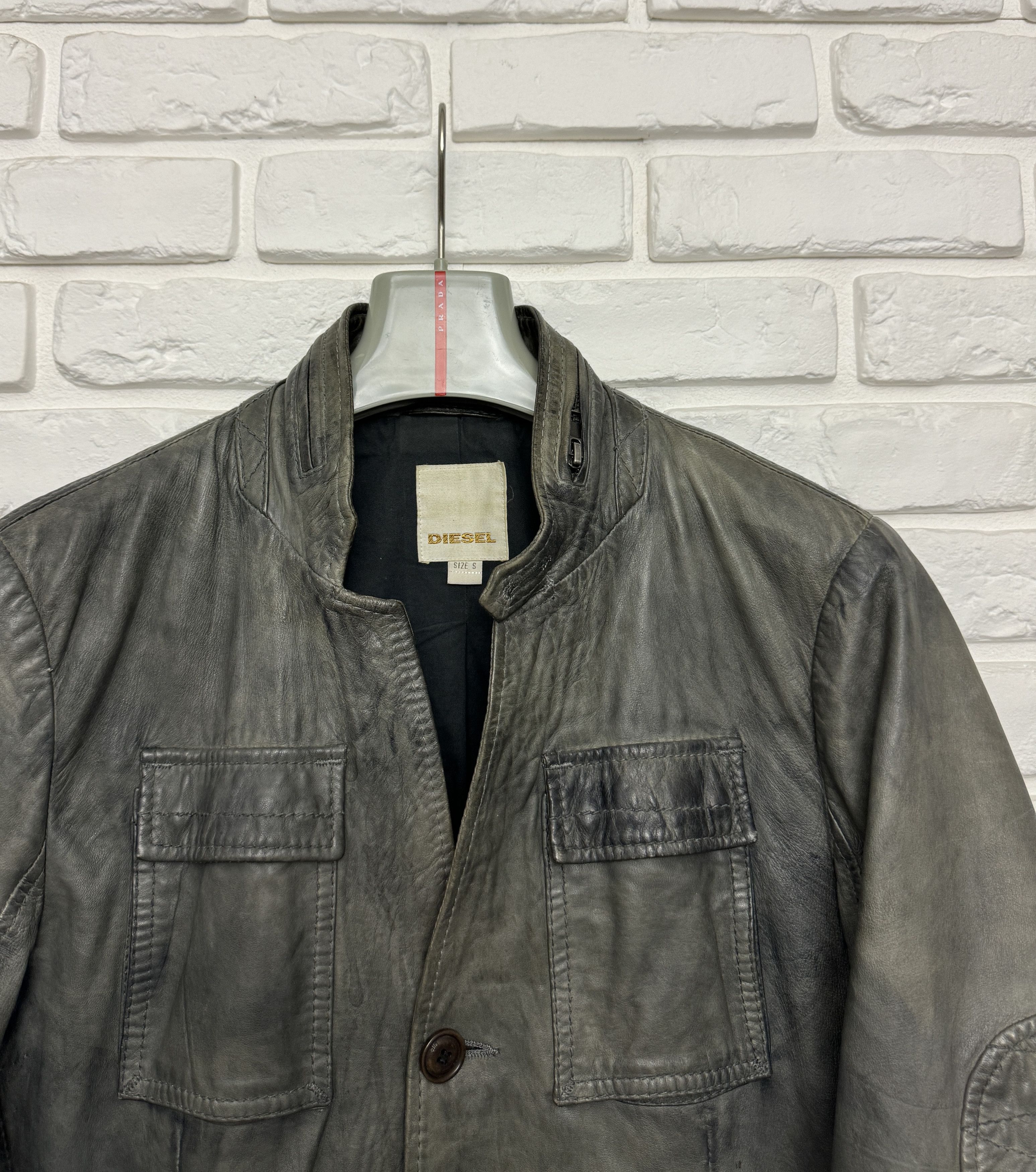 Diesel Men's Diesel Lamb Leather Jacket Biker Gray Olive Size S Size US S / EU 44-46 / 1 - 2 Thumbnail