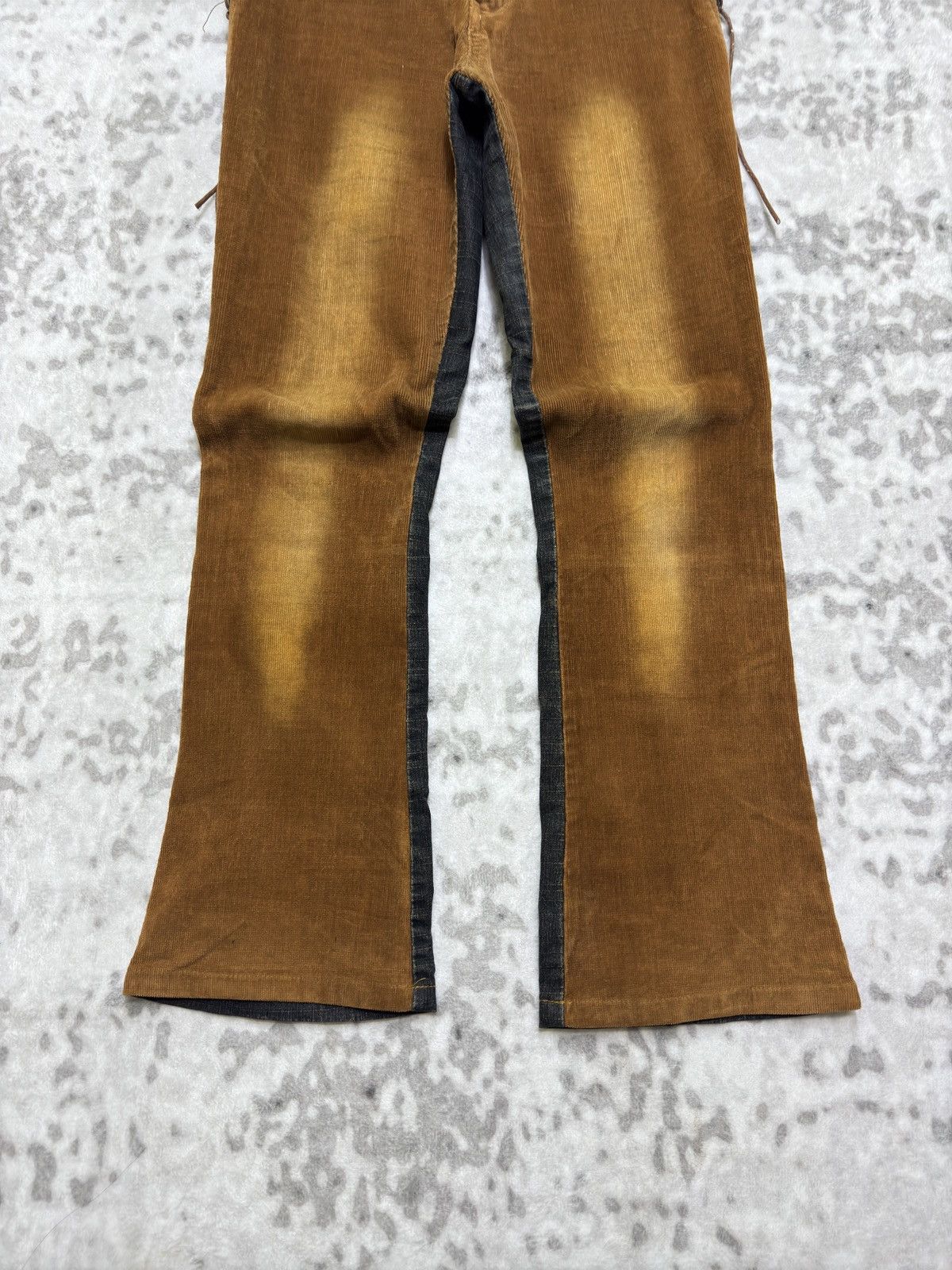 Japanese Brand Y2K Unisex Lace Up Bootcut Denim Corduroy Hybrid Jeans Size US 27 - 6 Thumbnail