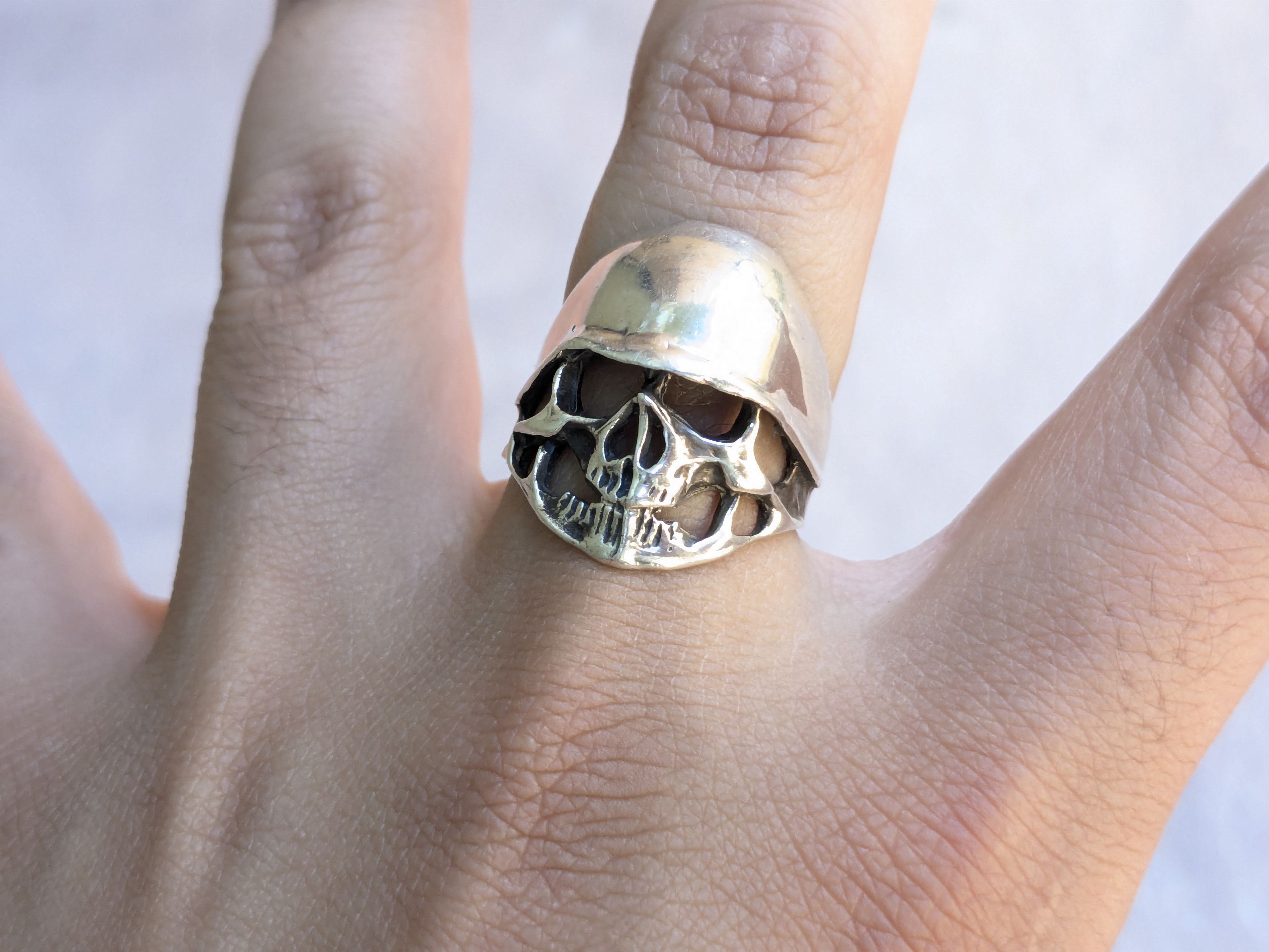 Jewelry Sterling Silver Skull Ring Biker Helmet 9.5 Punk Size ONE SIZE - 10 Thumbnail