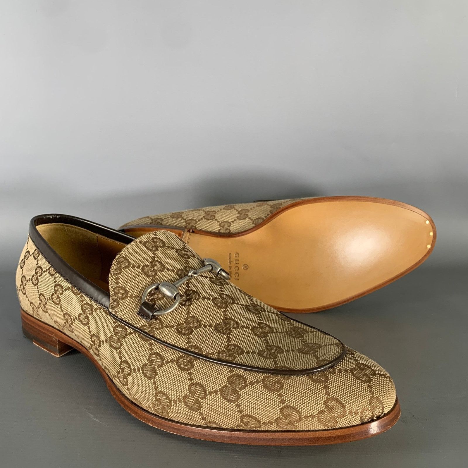 Gucci GUCCI Size 10.5 Brown Tan Monogram Canvas Loafers Size US 10.5 / EU 43-44 - 5 Thumbnail