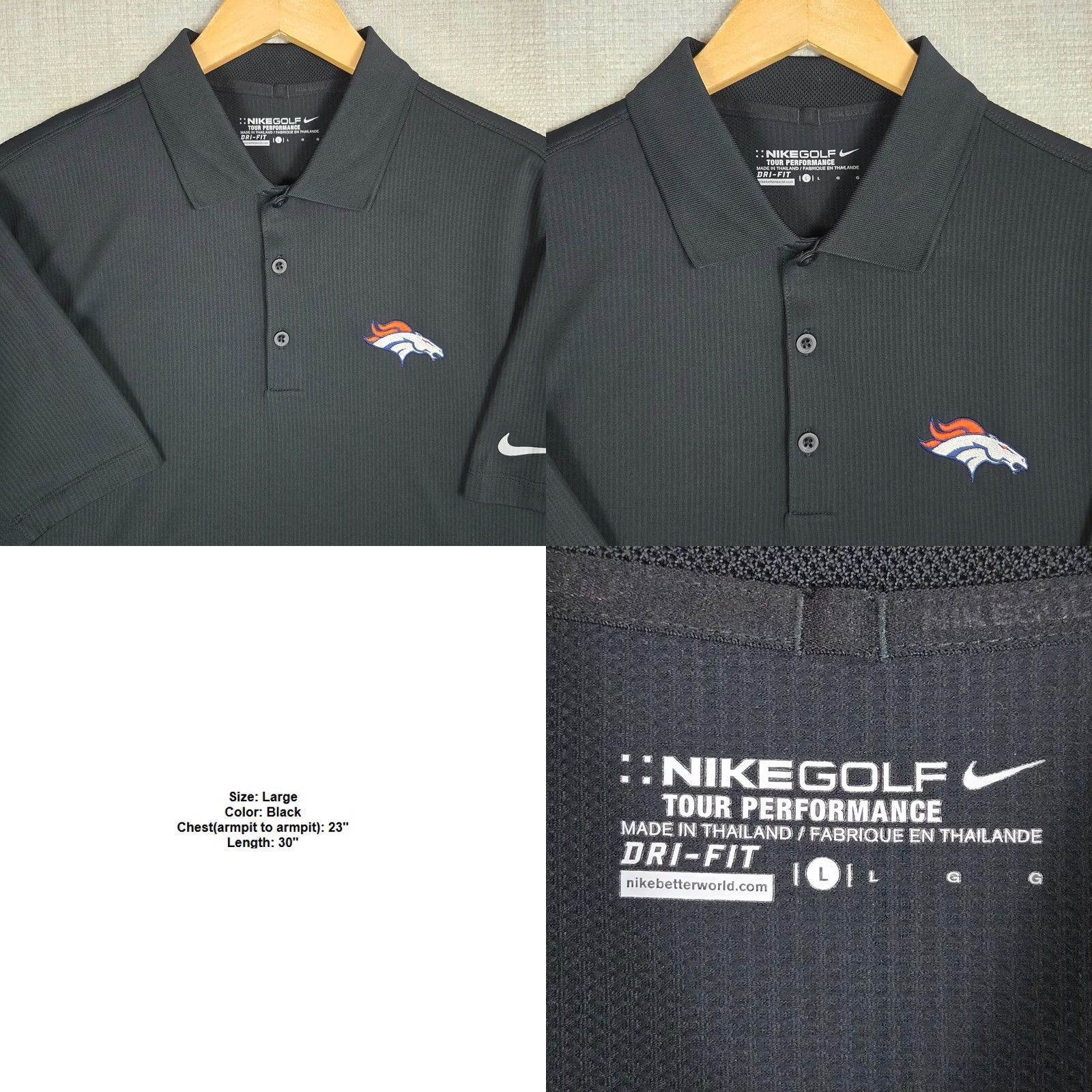 Nike NIKE GOLF DENVER BRONCOS Polo Shirt Tour Performance Mens Size Large Black Size US L / EU 52-54 / 3 - 8 Thumbnail