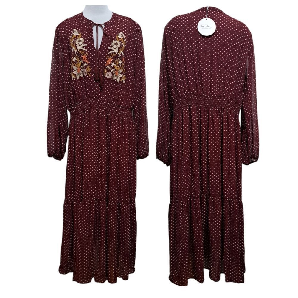 Other RusttyDustty Polka-Dot Floral Embroidered Modern Boho Tie Ne Size 4XL / US 24-26 - 1 Thumbnail