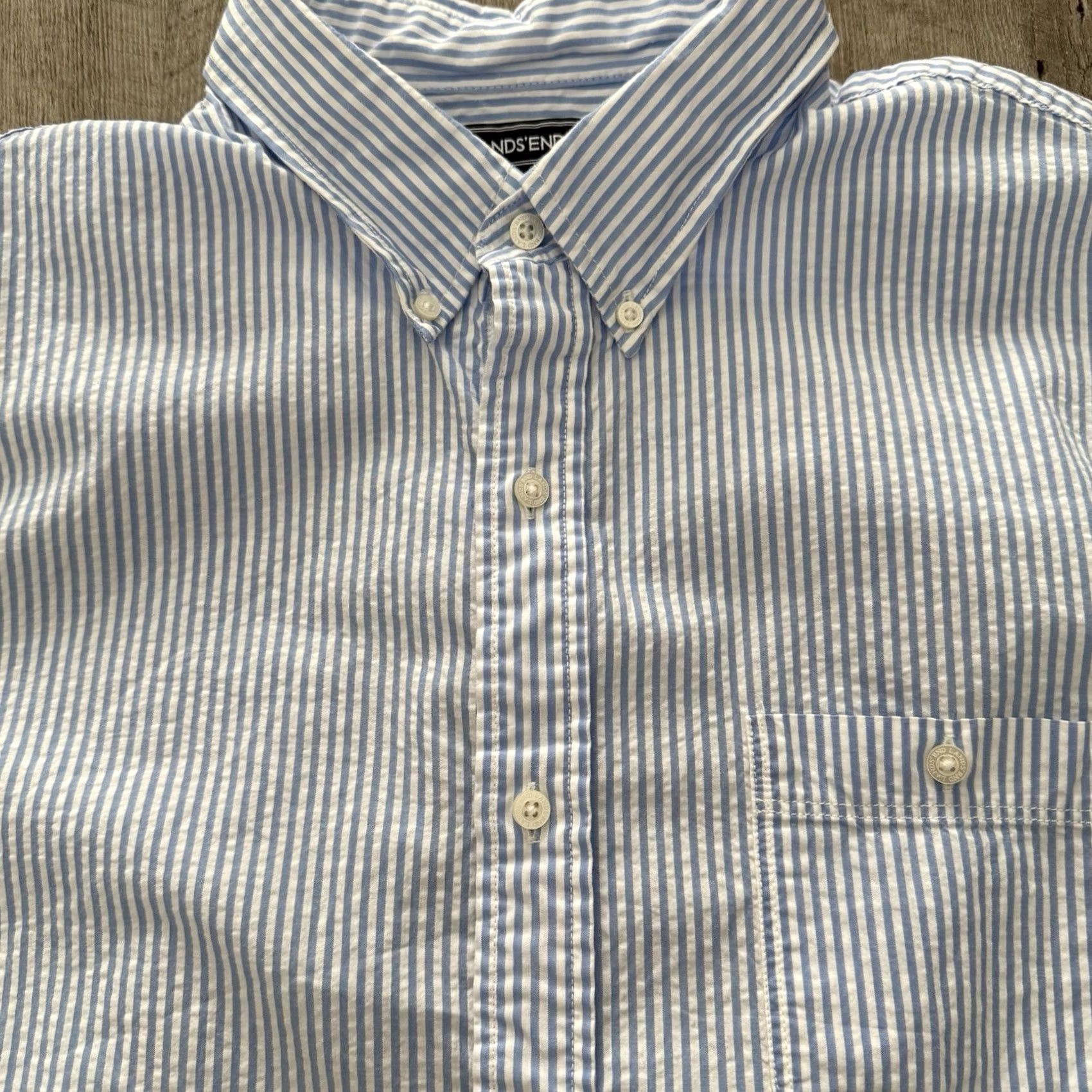 Lands' End Lands' End Seersucker Shirt Mens XL Blue Striped Button-Up Traditional Fit Beach Size US XL / EU 56 / 4 - 6 Thumbnail