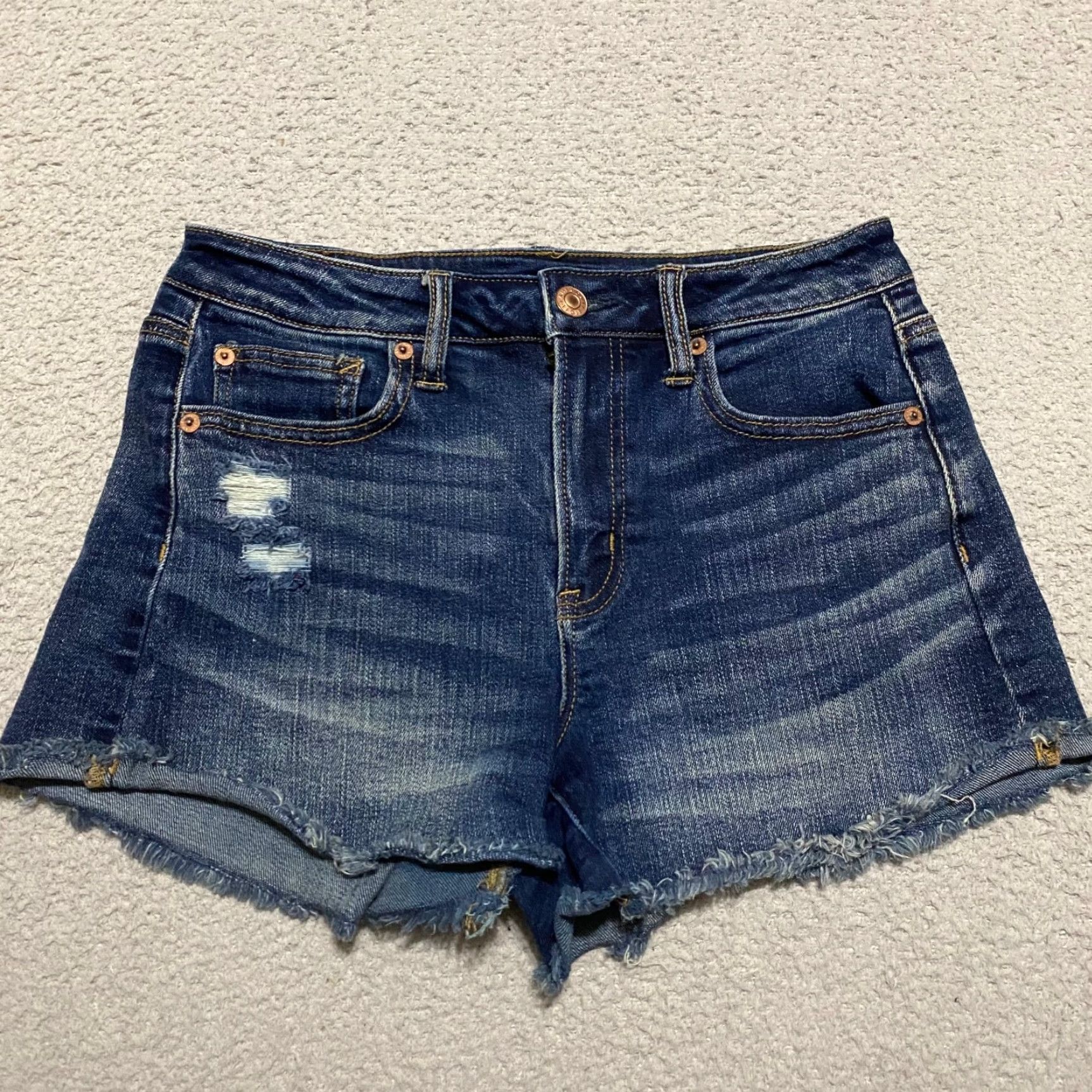 American Eagle Outfitters American Eagle Outfitters Womens 4 Jeans Shorts Blue Denim Distressed Dark Wash High Rise Stretch 5-Pocket Design Solid Color Casual Summer Size 27" / US 4 / IT 40 - 2 Thumbnail