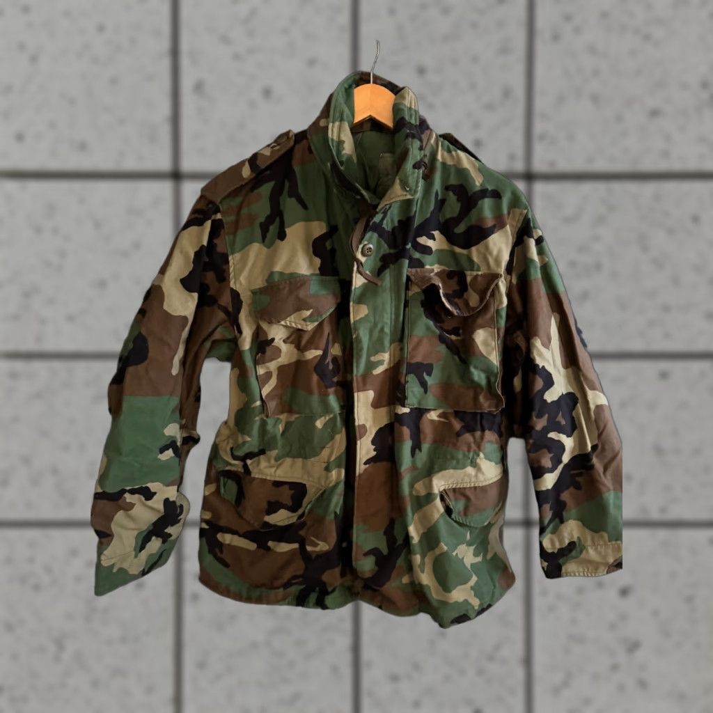 Vintage VINTAGE USGI M-65 BDU Field Coat Jacket Short Medium Woodland Army Camo Camouflage Jacket Mens Winter Overcoat Size US 31 - 1 Thumbnail