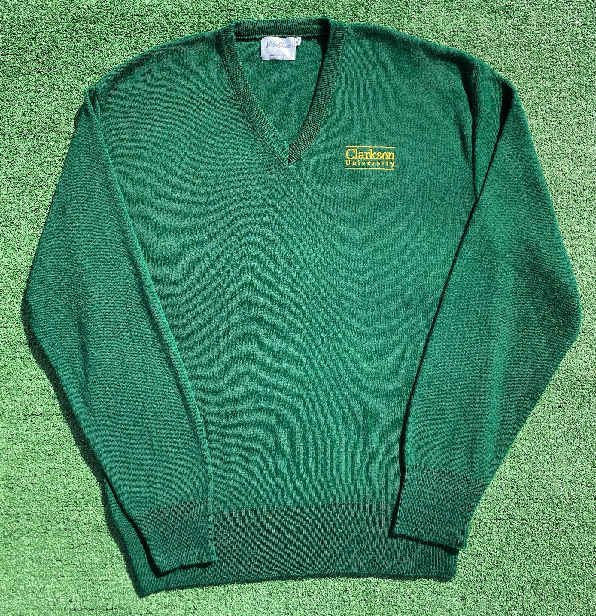 Other 80s Clarkson University Green V-Neck Sweater Men’s Large Size US L / EU 52-54 / 3 - 1 Thumbnail