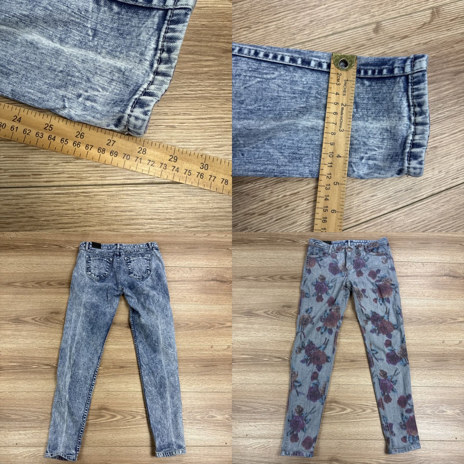 Vintage Bleulab Reversible 8 Pocket Legging Jeans Blue Acid Wash/ Gray Floral Women’s 29 Size 29" - 8 Thumbnail
