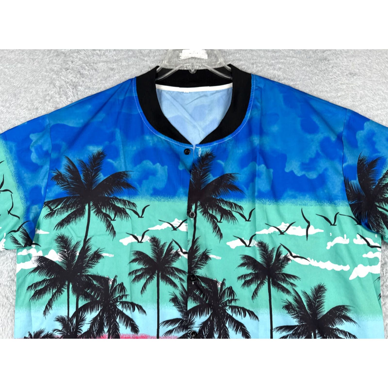 Vintage Hawaiian Shirt Men 2XL Blue Pink Polyester Palm Tree Sunset Short Sleeve Floral Button-Up Casual Size US XXL / EU 58 / 5 - 4 Thumbnail