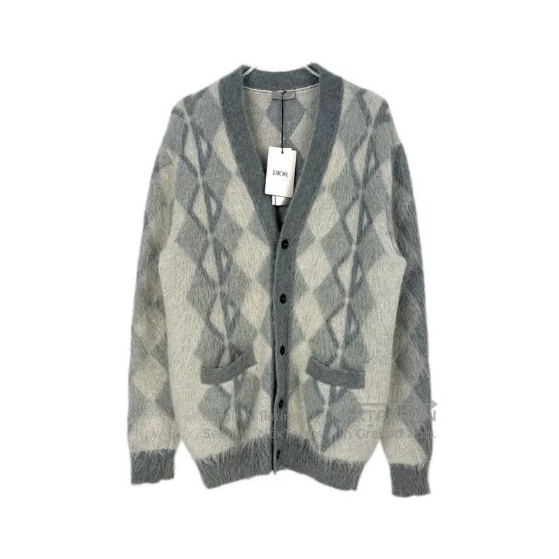 Dior Dior Beige-gray diamond pattern horse wool cardigan coat Size US S / EU 44-46 / 1 - 1 Thumbnail
