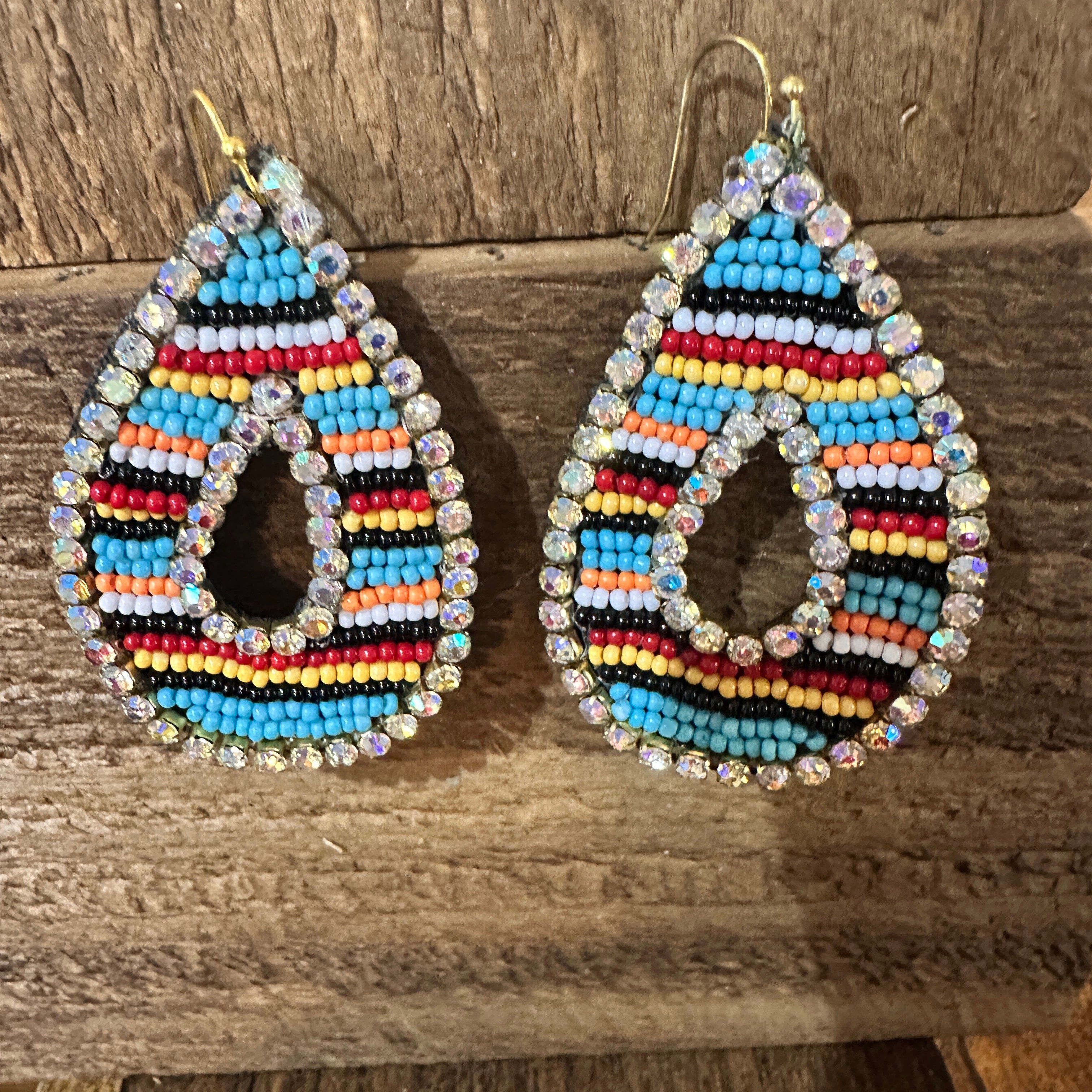 Other Southwestern Chic Teardrop Dangle Earrings, Rhinestones Seed Size ONE SIZE - 1 Thumbnail