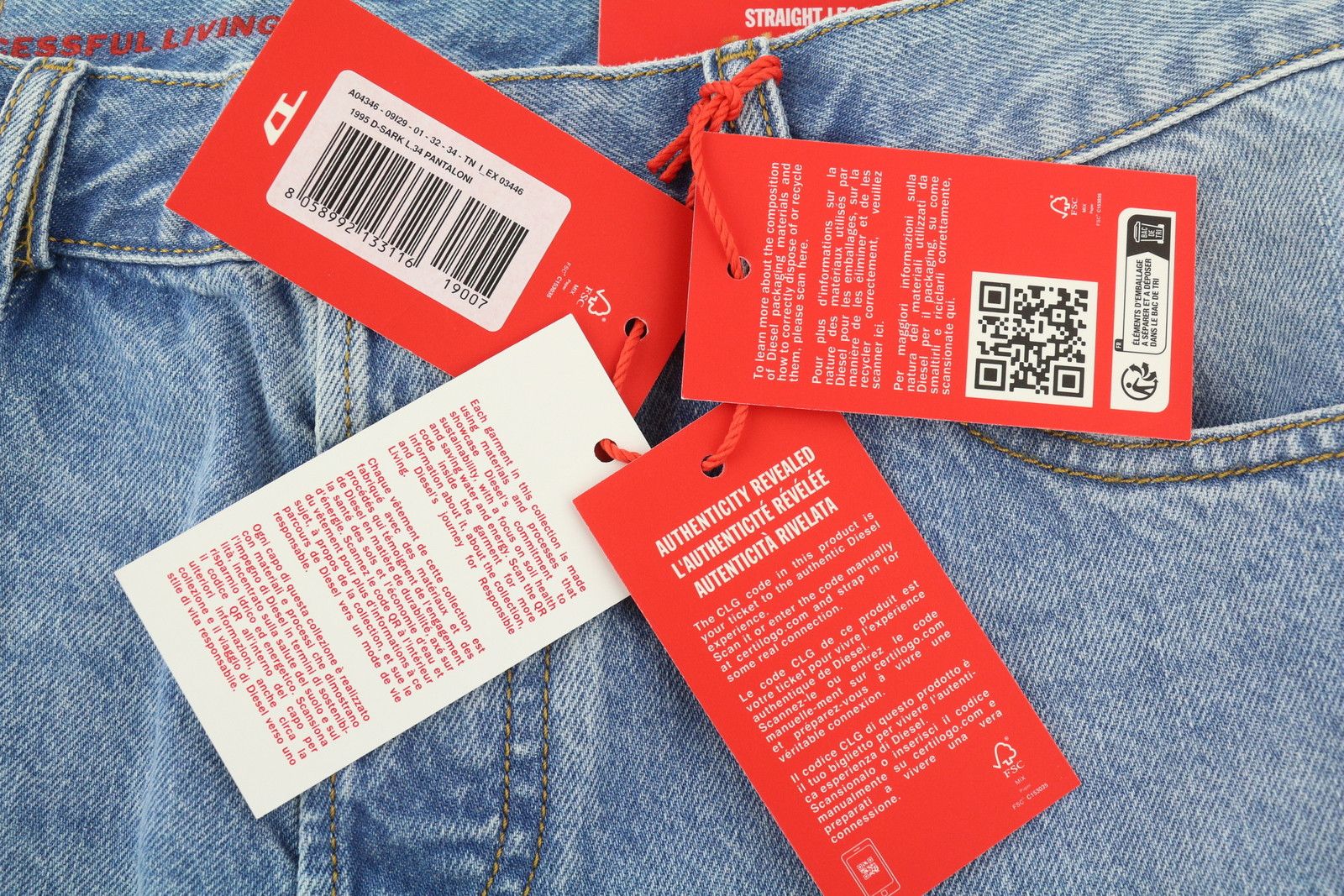 Diesel 1995 D-SARK 09I29 W32/L34 Blue Slim Straight 85404 Size US 32 / EU 48 - 9 Thumbnail