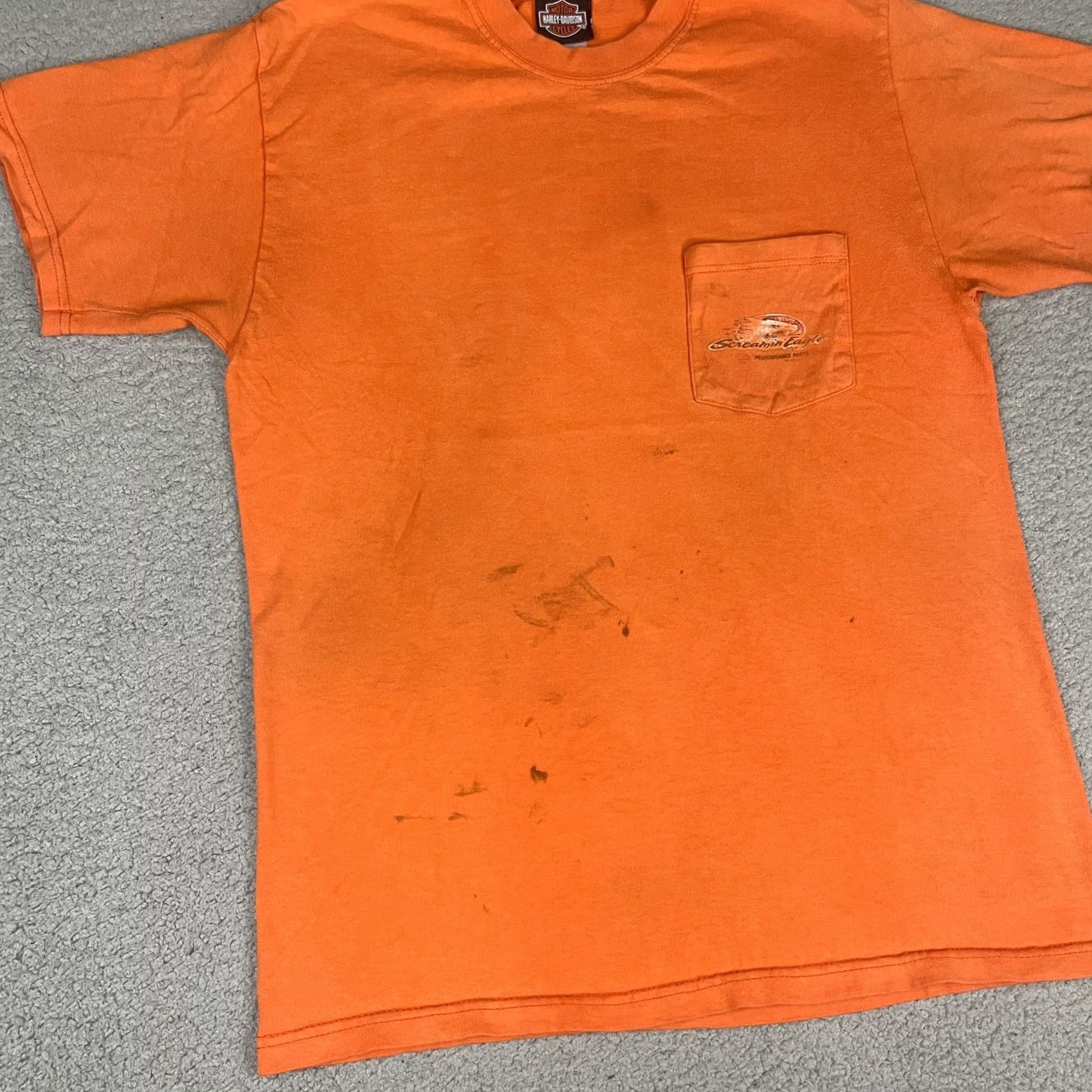 Harley Davidson VINTAGE Harley-Davidson Tshirt Adult M Orange Pocket Distressed NY Med* Shirt Mens"} Size US M / EU 48-50 / 2 - 6 Thumbnail